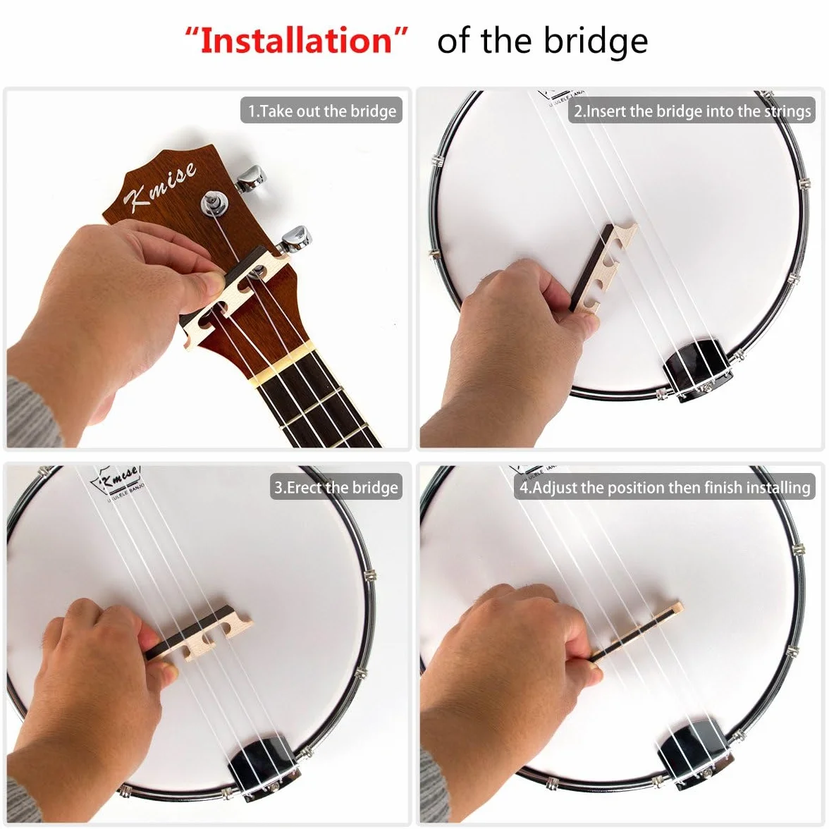 Kmise. Banjo ukelele de 4 cuerdas para concierto, tamaño de 58,4 cm, madera de sapele.