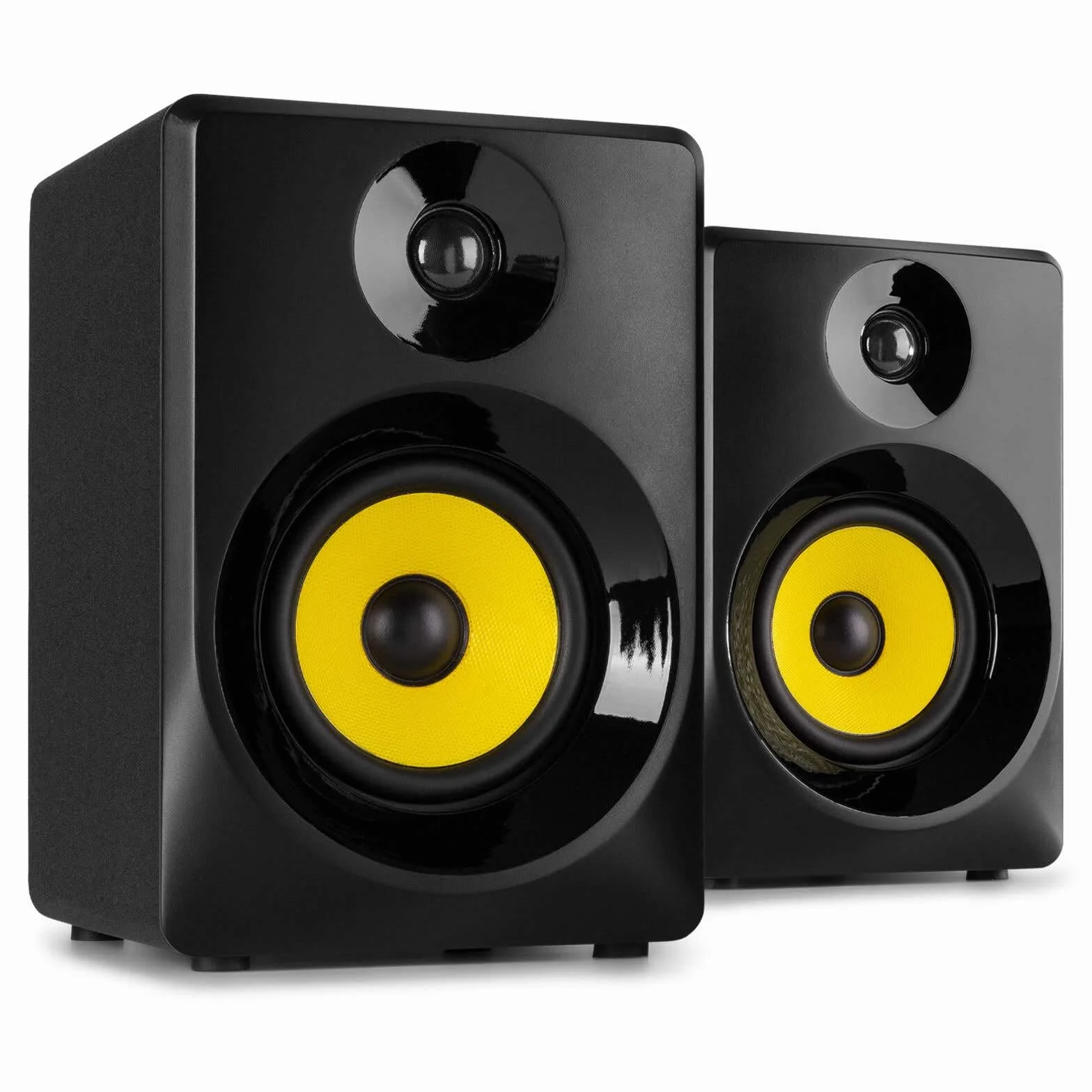 Vonyx SMN40B monitores Estudio Activos 100W con Soportes SMS10, Control Graves/Agudos, Amplificador Integrado, Altura Ajustable, Set Ideal para DJs y producción Musical