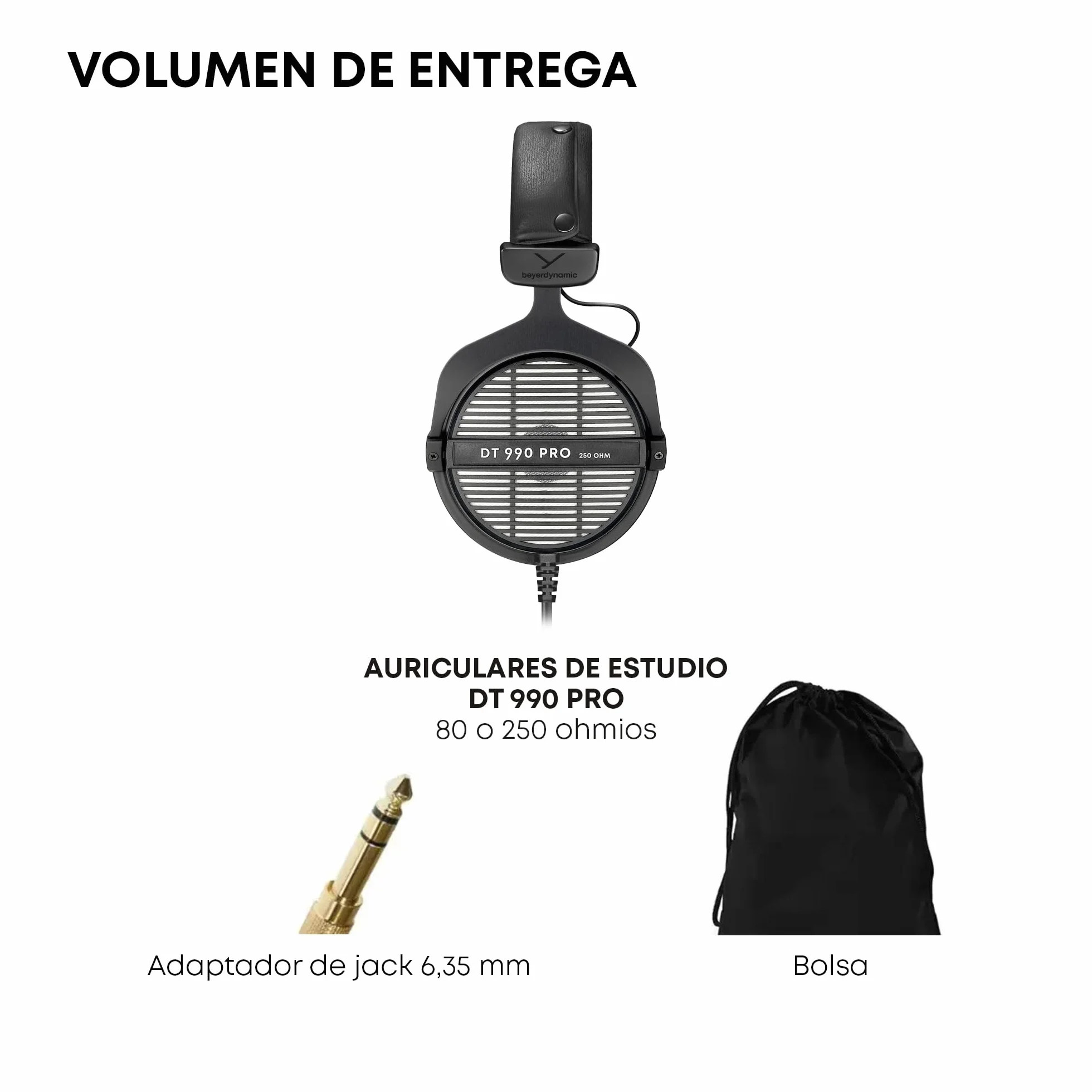 beyerdynamic DT 990 Pro Auriculares de Estudio circumaurales con Cable, de un Solo Auricular, Ideales para Mezcla, masterización y edición. 250 ohmios. Hechos a Mano en Alemania.