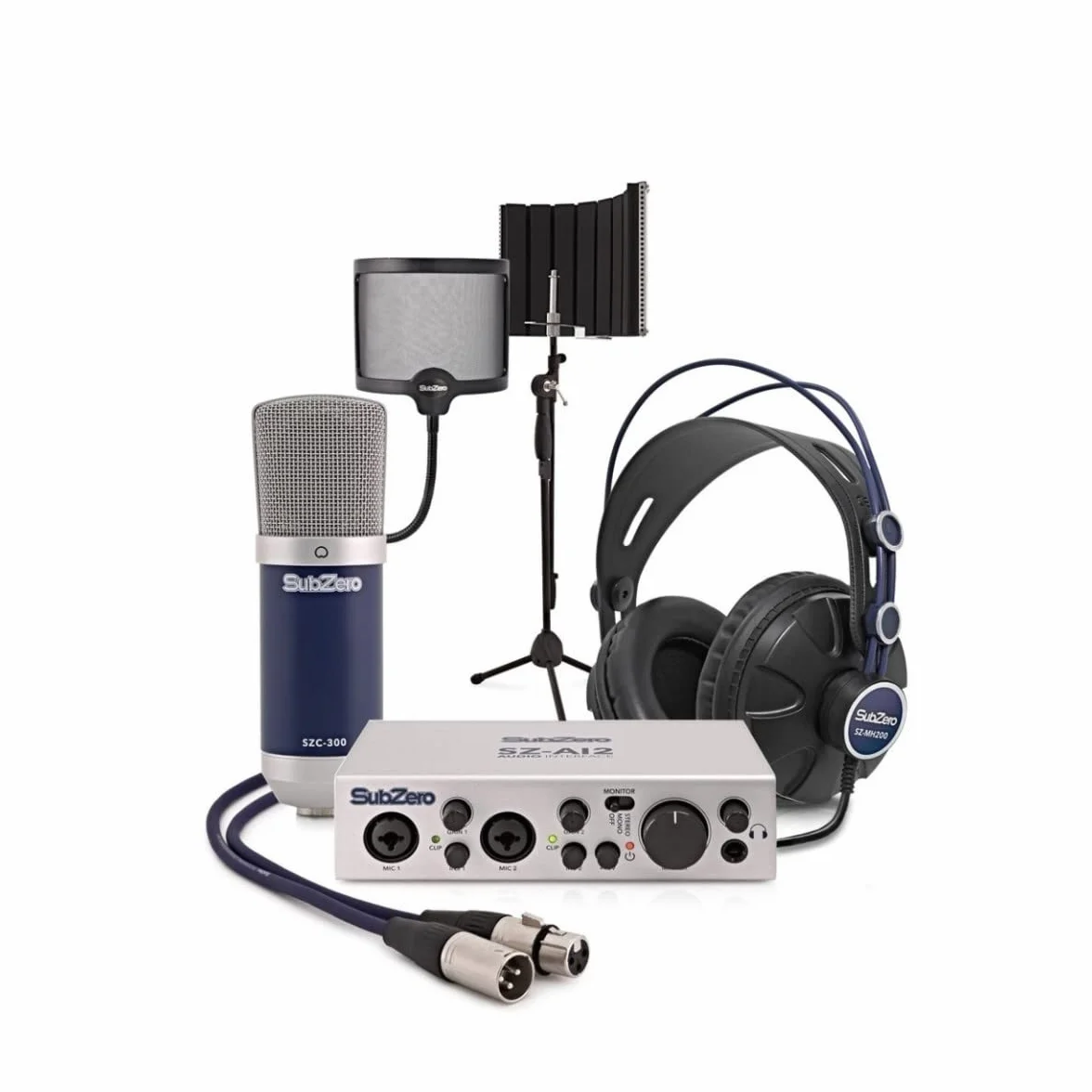 SubZero Home Studio Paquete De Grabacion Interfaz de audio USB con micrófono para PC y Mac
