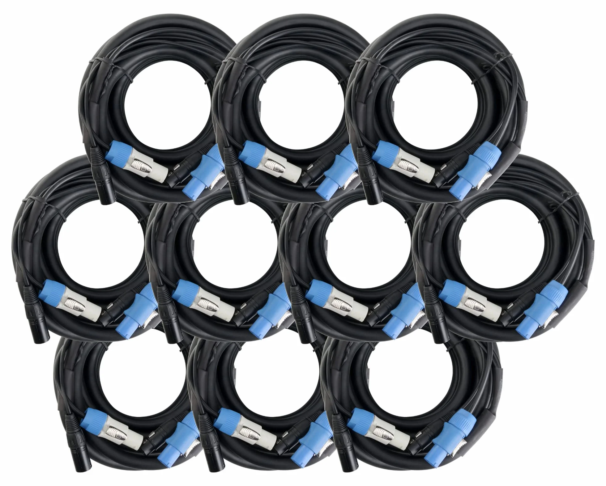 Pronomic Stage PPD-10 Cable Híbrido Powerplug/DMX Set de 10 - Cable combinado para alimentación y señal DMX - Sin enredos al conectar efectos de luz - Longitud: 10 m - Negro