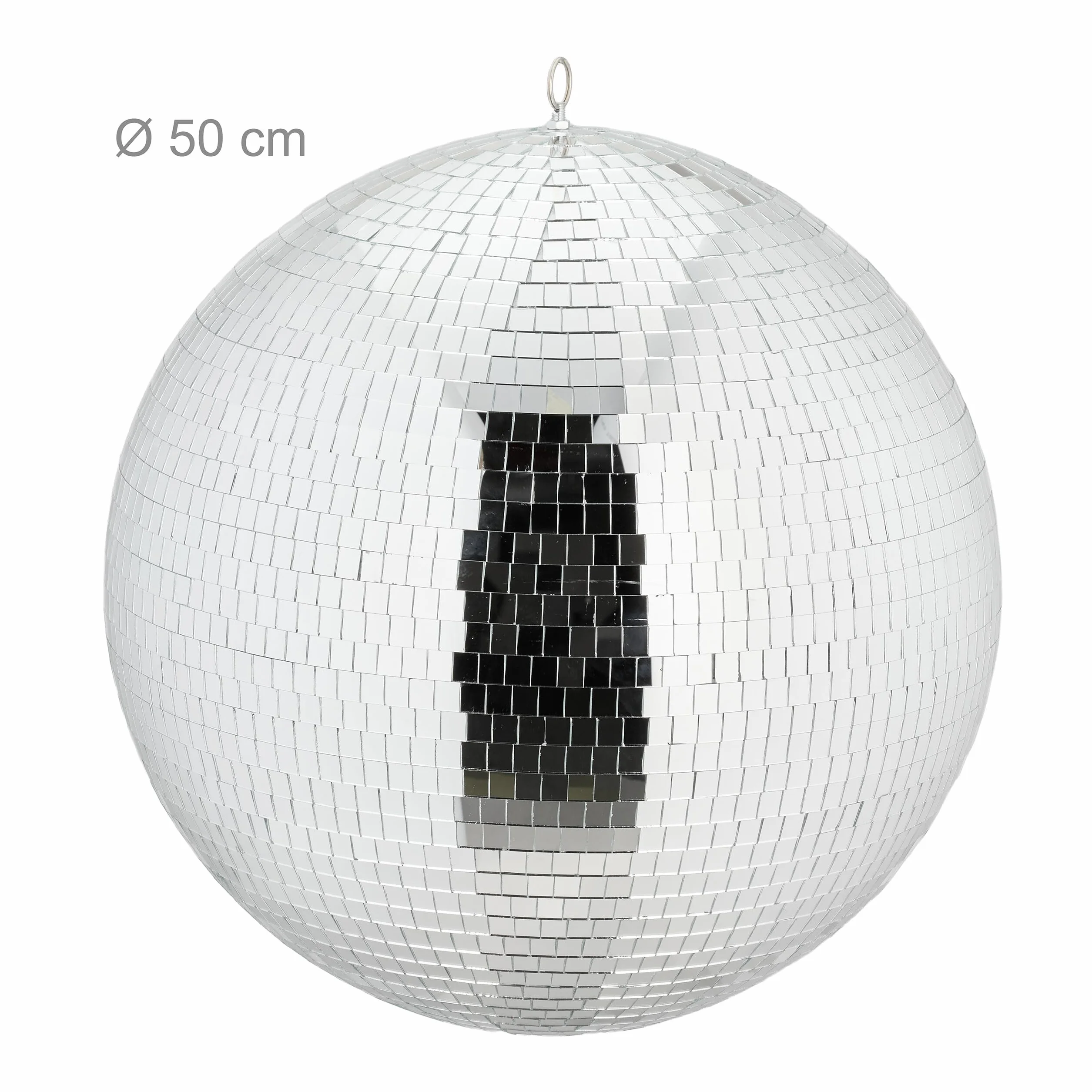 Relaxdays Bola de Discoteca Plateada Ø 50 cm con Luz Espejo Decorativa para Colgar con Ojal Metálico