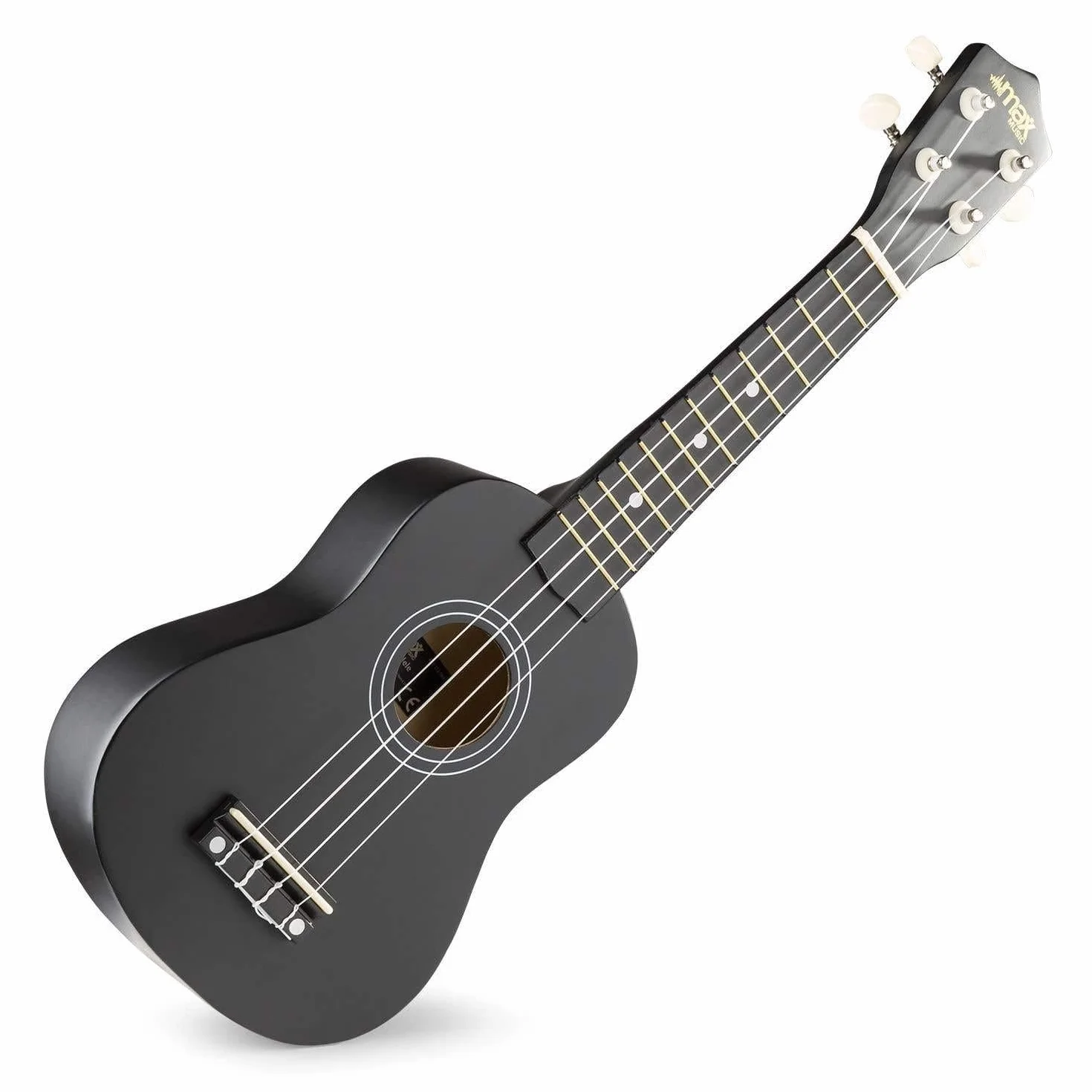 MAX UKEY Set de Ukelele soprano fabricado en madera de Tilo - ukelele adulto Incluye: guitarra ukelele de madera de 21 pulgadas, bolsa de ukulele, púas, afinador y cuerdas de repuesto - Color Negro