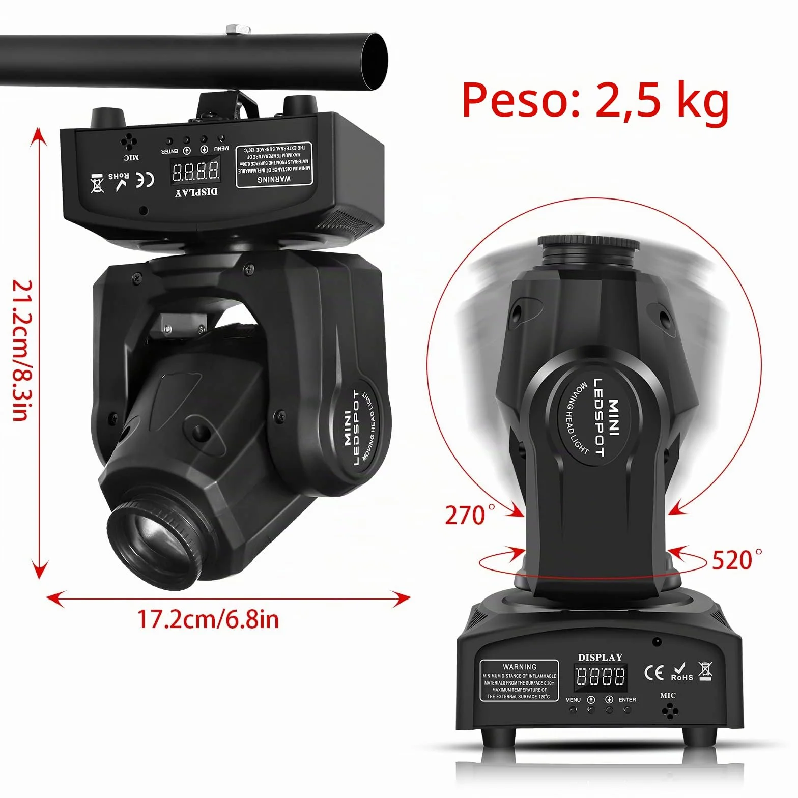 Lyre Led, UKing 50W Cabeza Móvil con Control Remoto DMX 512 Iluminación Disco DJ Luz 8 Gobos 8 Colores Sono/Auto/Master Slave/Estroboscopio para DJ Fiesta KTV Bar Club