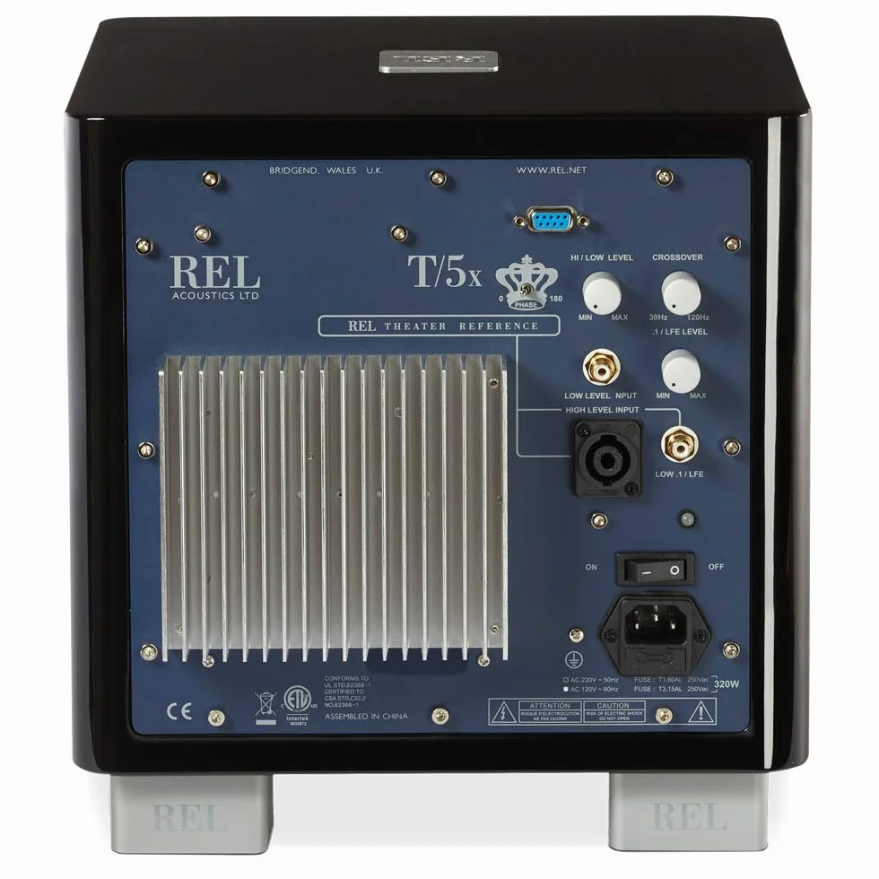 REL Acoustics T/5x Subwoofer, controlador de 20,3 cm de disparo hacia abajo, puerto inalámbrico Arrow, negro brillante de alto brillo