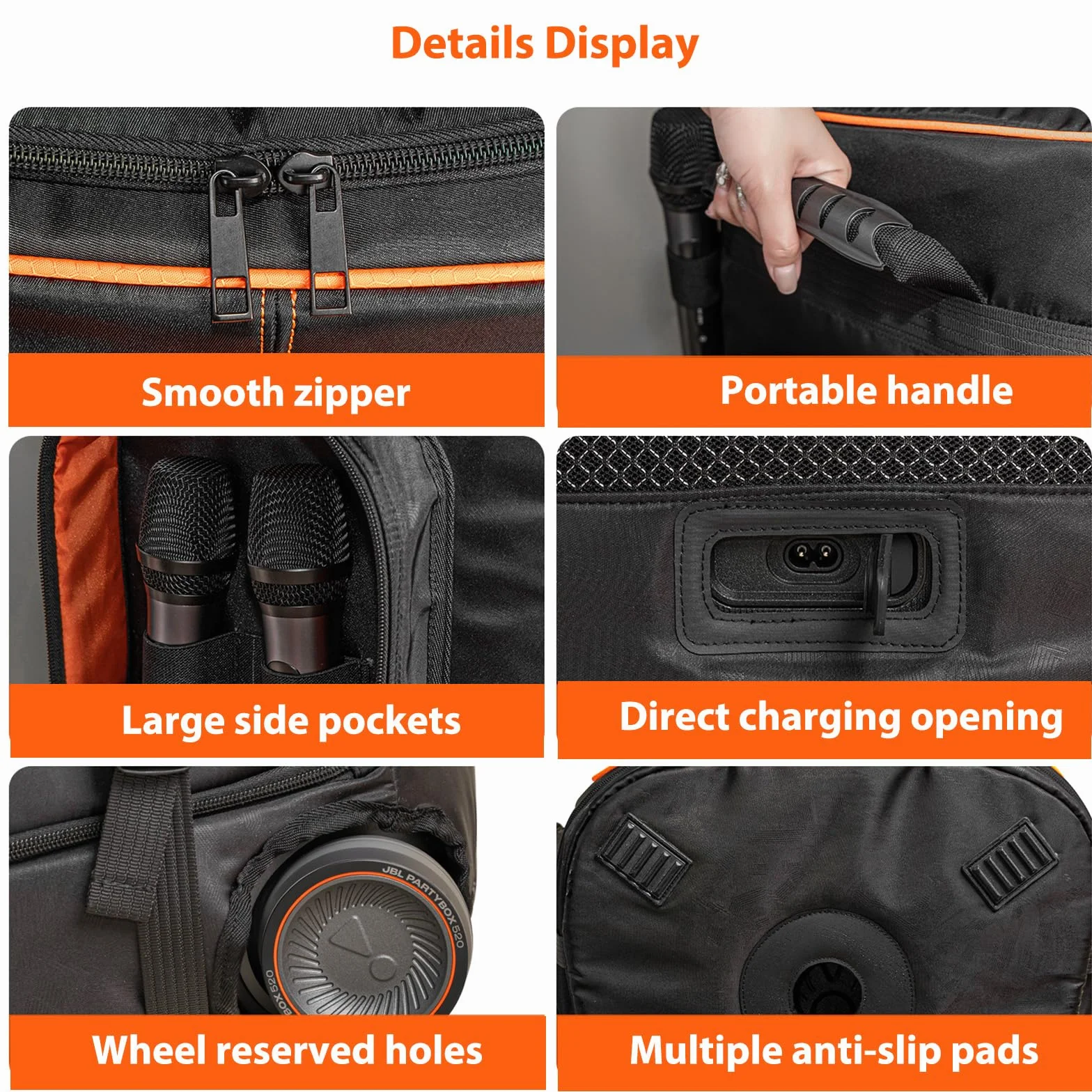 Bolsa de carro para JBL PartyBox 520 - Funda protectora con ruedas y asas, almacenamiento portátil para altavoces y accesorios, bolsa de viaje duradera para DJs, fiestas al aire libre y