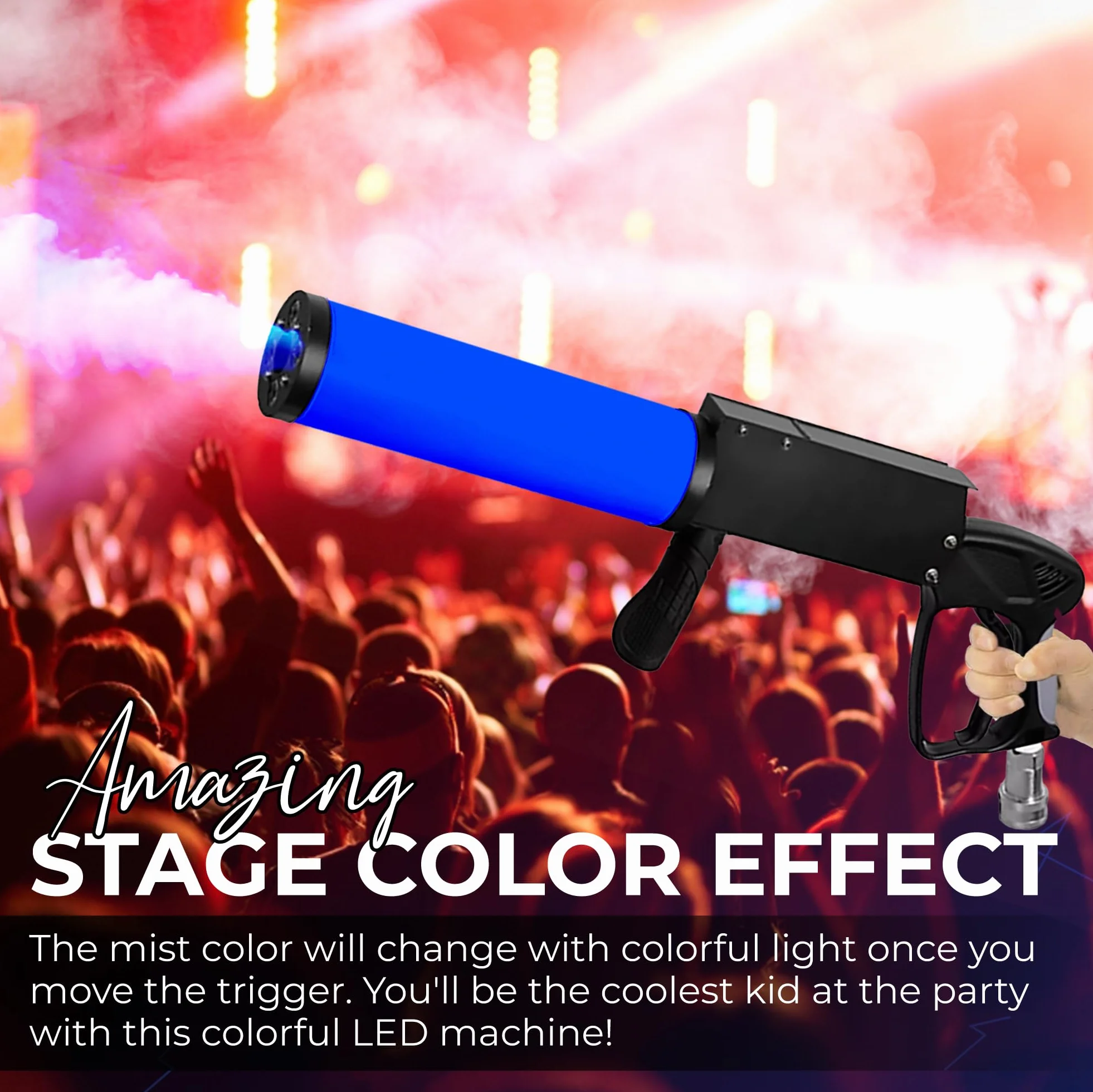 Arma de fiesta de CO2 con alcance de 6 m, cable de 3 m + tubo de salida sin escarcha, pistola de CO2 de alta calidad, adecuada para DJ Club Stage Stage, máquina de chorro (pistola LED)