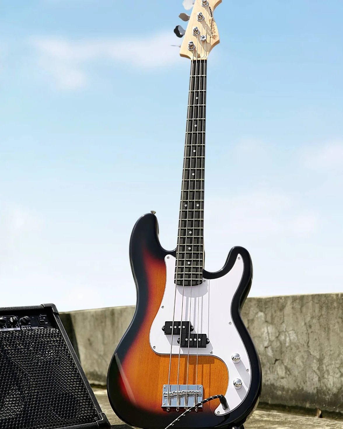 Donner 4 cuerdas Bajo Eléctrico Tamaño Completo con bolsa, correa de guitarra y cable de guitarra (Sunburst, DPB-510S)