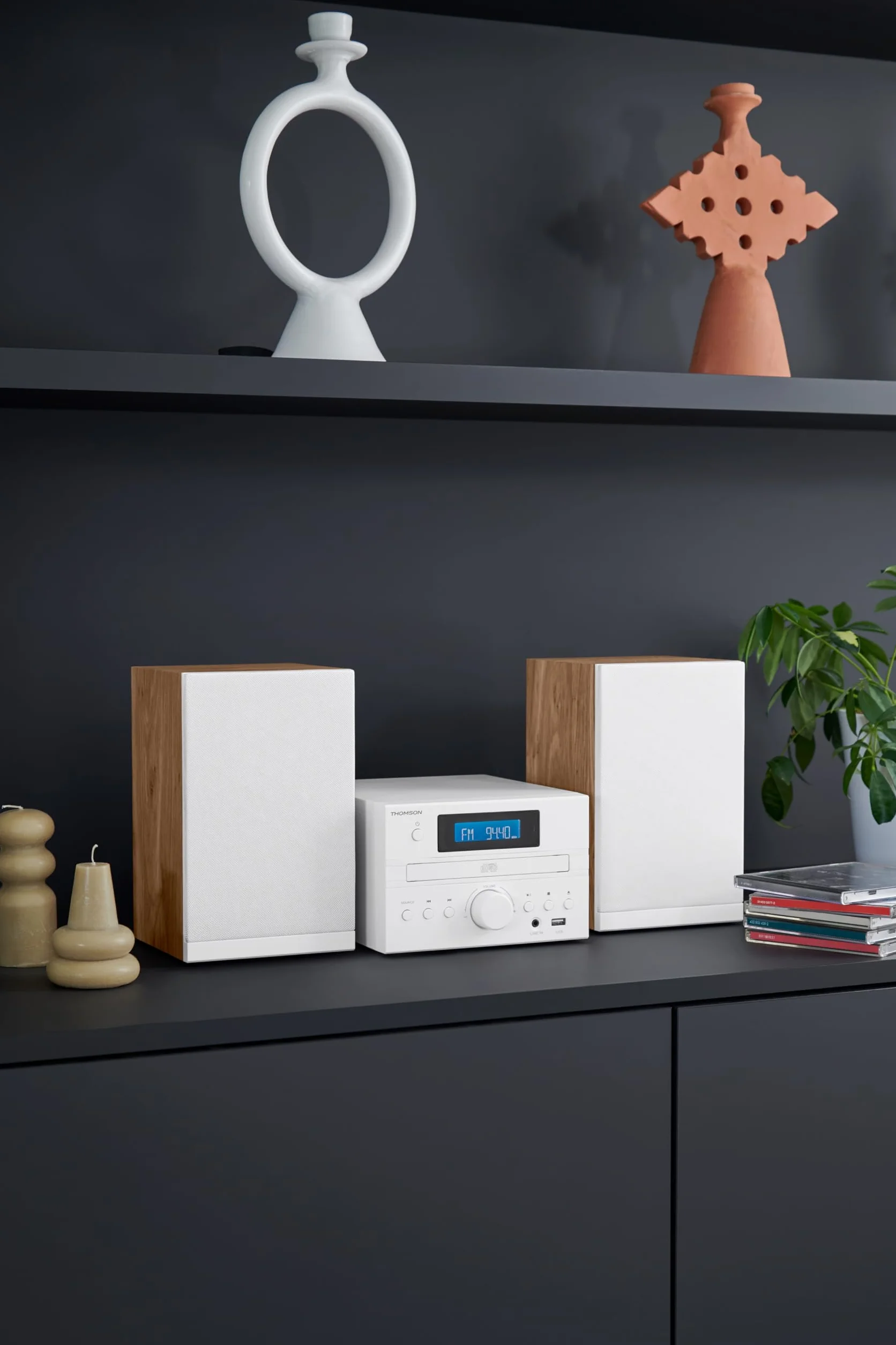 Microchaîne - THOMSON - COSY MIC121BT - Lecteur CD, Bluetooth, Radio FM, MP3, USB - Bois et Blanc