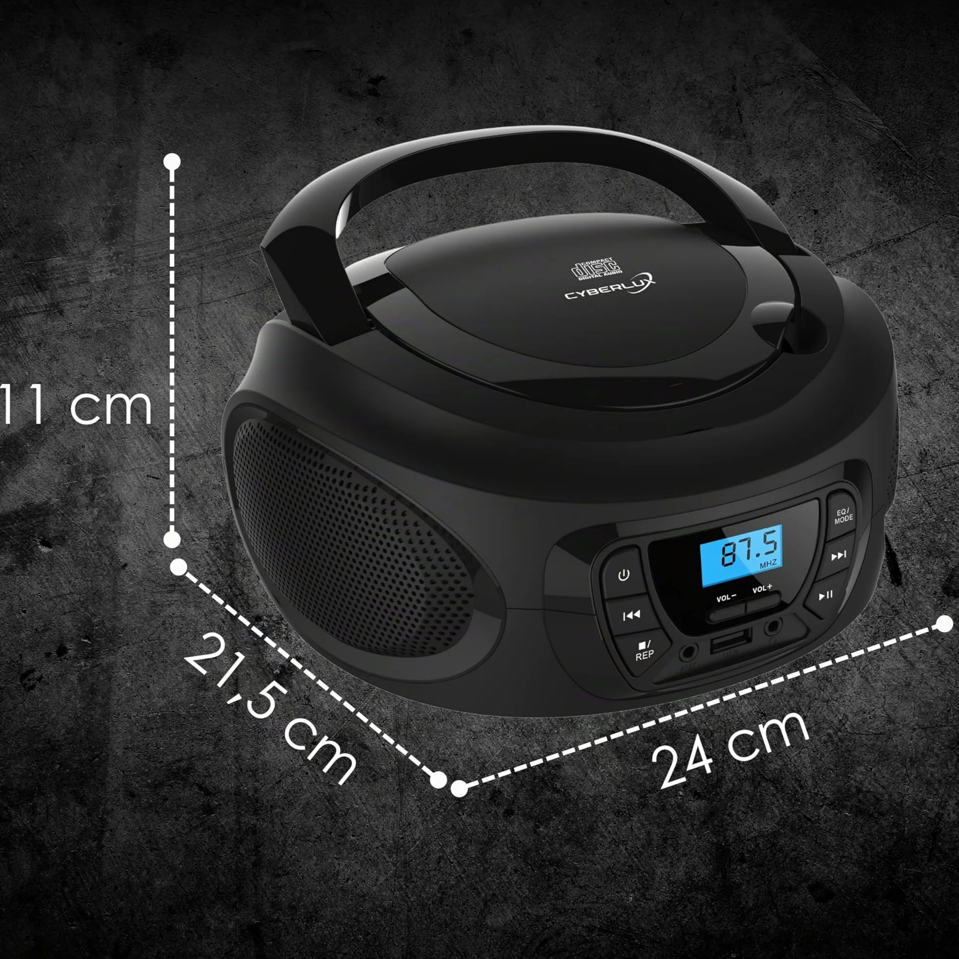 Boombox Reproductor de CD portátil Radio FM USB AUX Negro