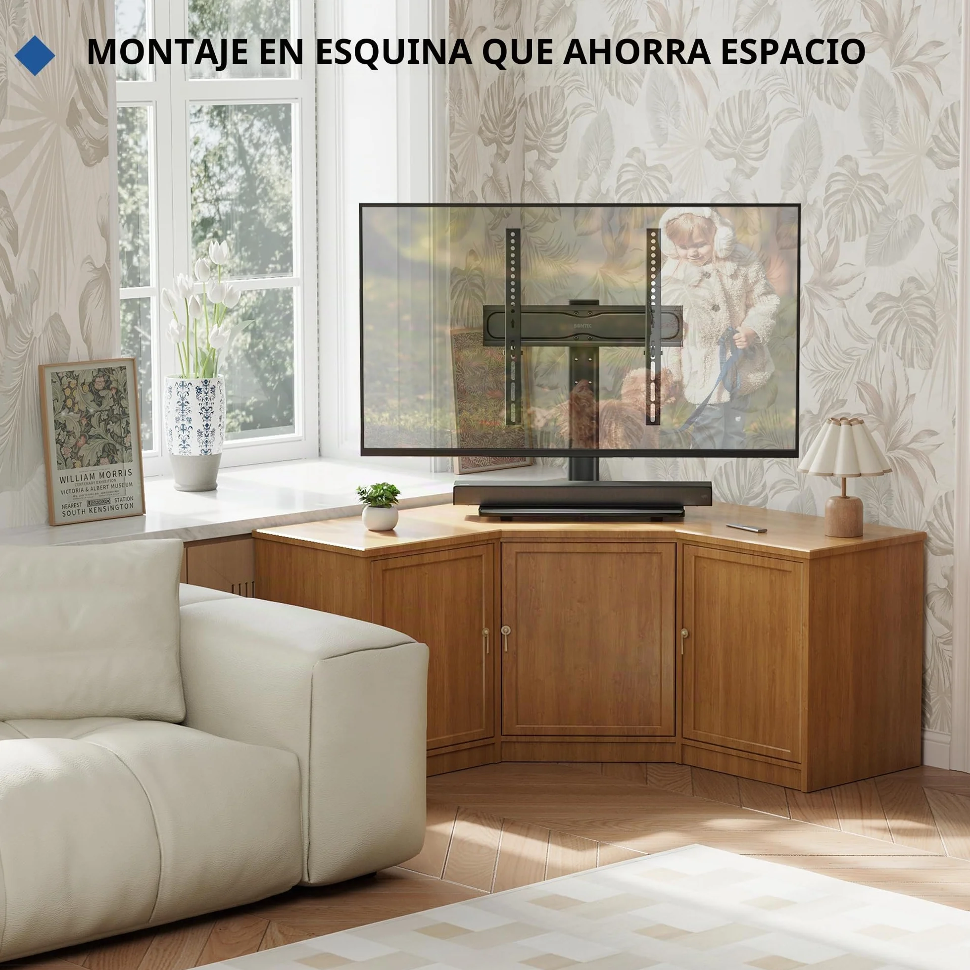 BONTEC Soporte TV Universal, Soporte de Pie para TV Mesa Elevador TV de 24-60 Pulgadas LED/LCD/Plasma/Curva/Plana, Altura Ajustable Plano y Curvo hasta 45 kg, Máx VESA 400x400 mm