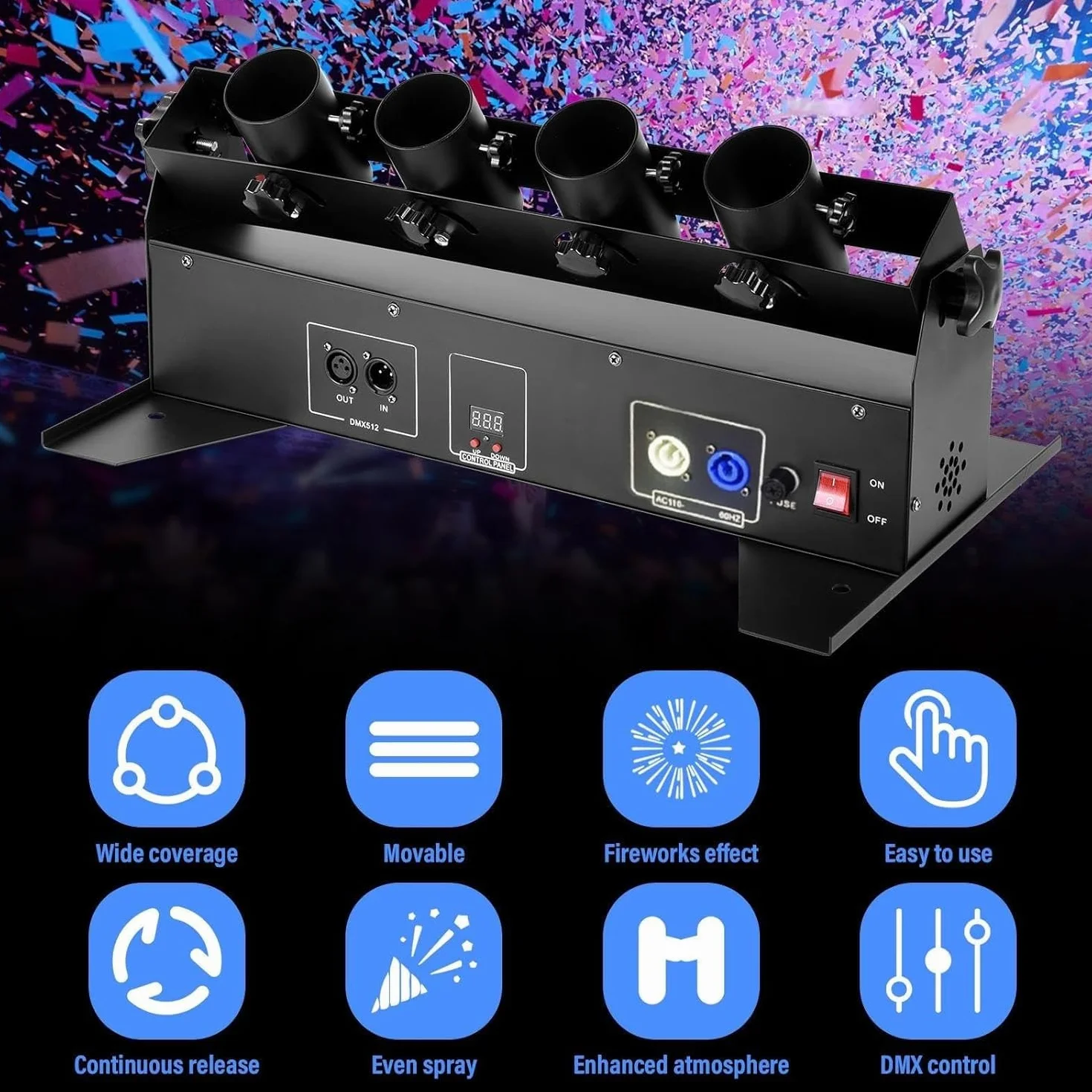 Lanzadores de confeti profesionales, Confetti Blaster controlado por DMX, Máquina de confeti for celebraciones de festivales for discotecas, eventos festivos, bodas y fiestas de DJ.