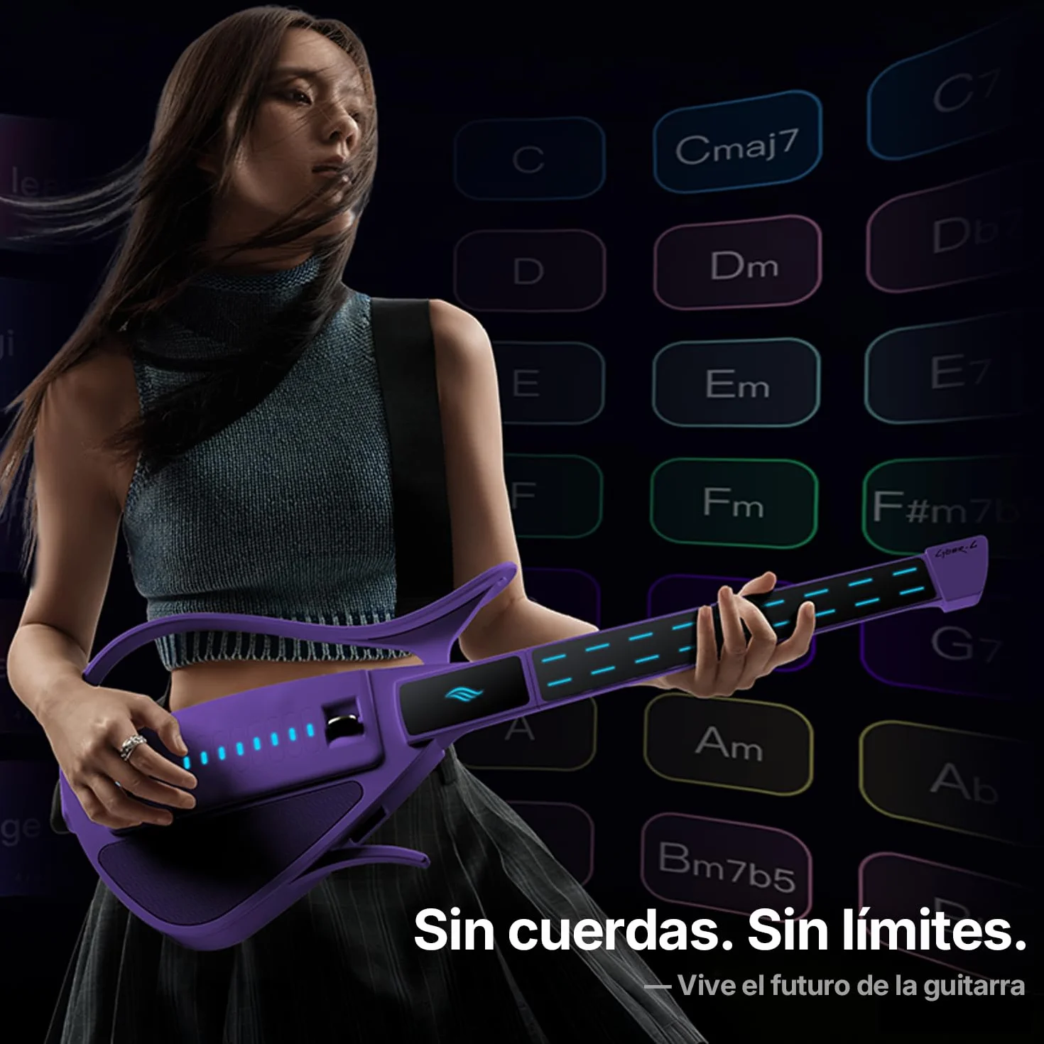 Enya CYBER-G Guitarra Smart Innovadora – Sin Cuerdas Guitarra Travel Guitar portátil & Silent E-Guitar con teclas LED, Drum & Bass, cientos de sonidos, altavoz incorporado para aprendizaje rápido