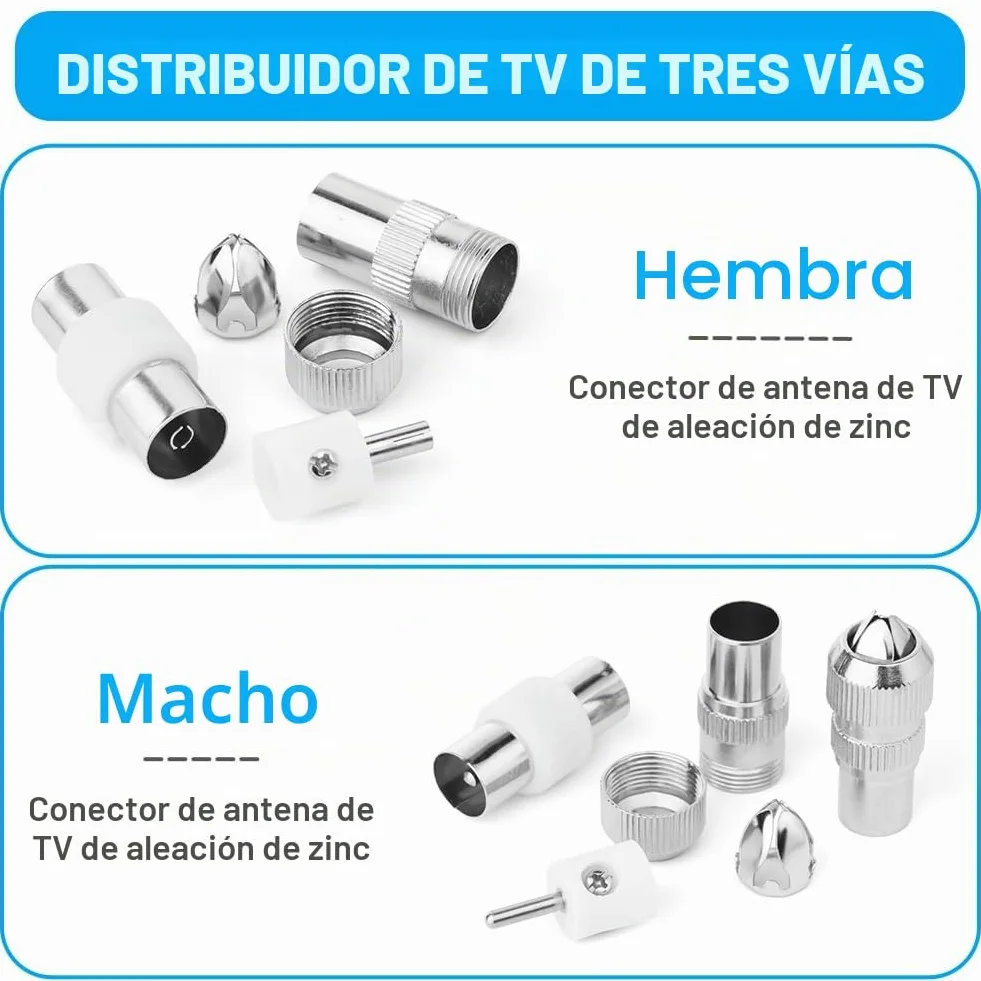 AXFEE Juego de 8 distribuidores de antena, 1 adaptador en T + 1 conector coaxial para TV digital