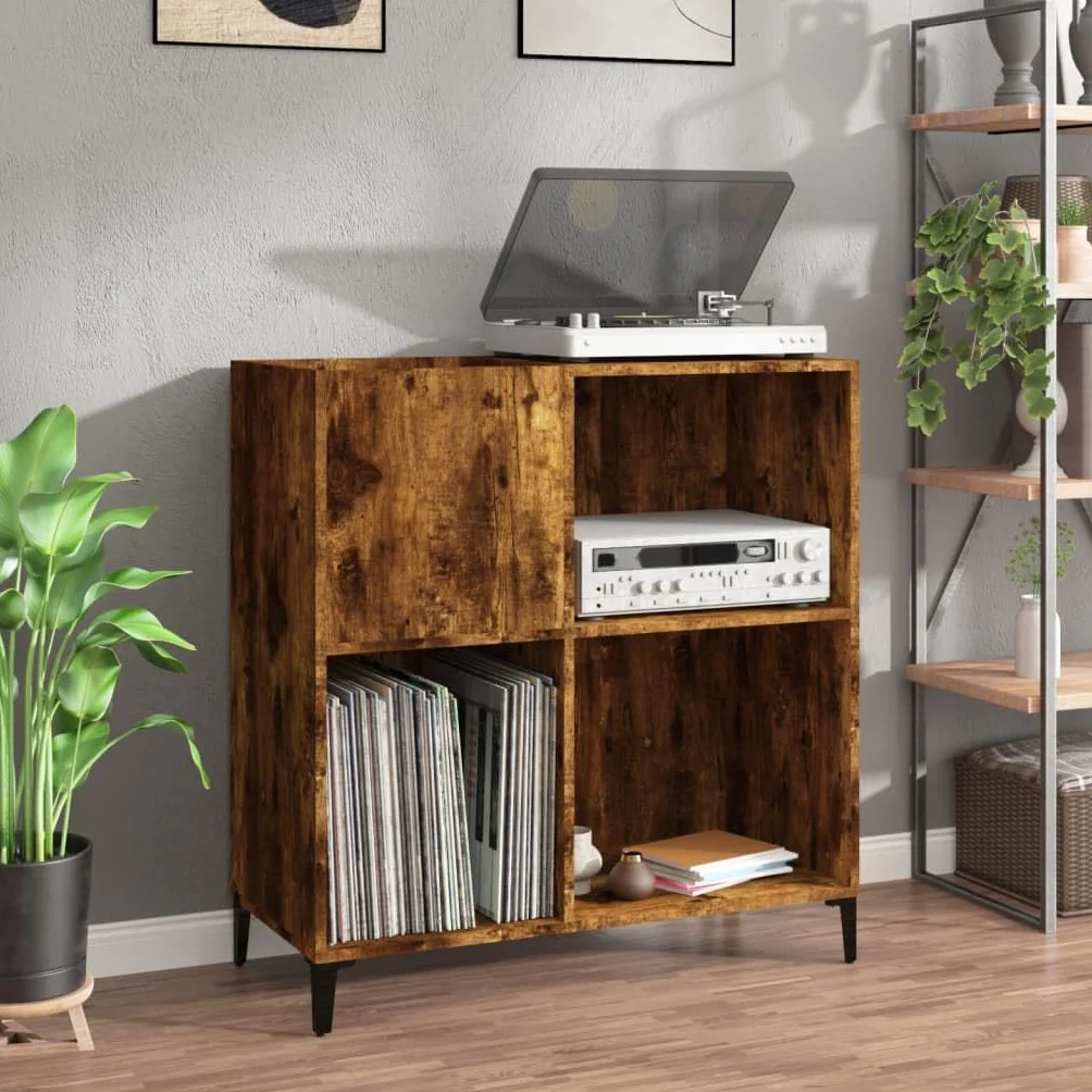 ZEYUAN Mueble Discos Madera contrachapada Roble Ahumado 84,5x38x89 cm, Estanteria CD, Mueble Tocadiscos, Mueble para Discos, Mueble para Vinilos, Mueble para Tocadiscos - 832002