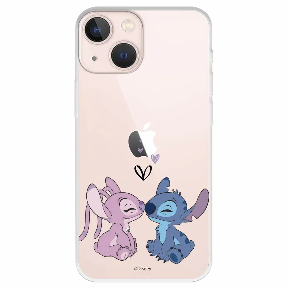 Funda para iPhone 13 Mini Oficial de Lilo & Stitch - Angel & Stitch Beso para Proteger tu móvil. Carcasa de Silicona Flexible con Licencia Oficial de Disney