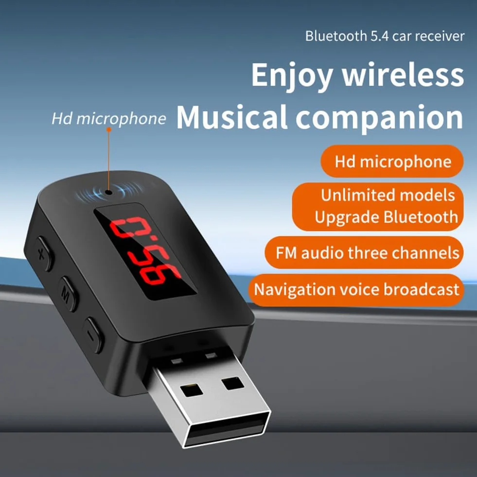 coche Bluetooth 5.4 adaptador FM USB transmisor receptor manos libres pantalla LED auto audio