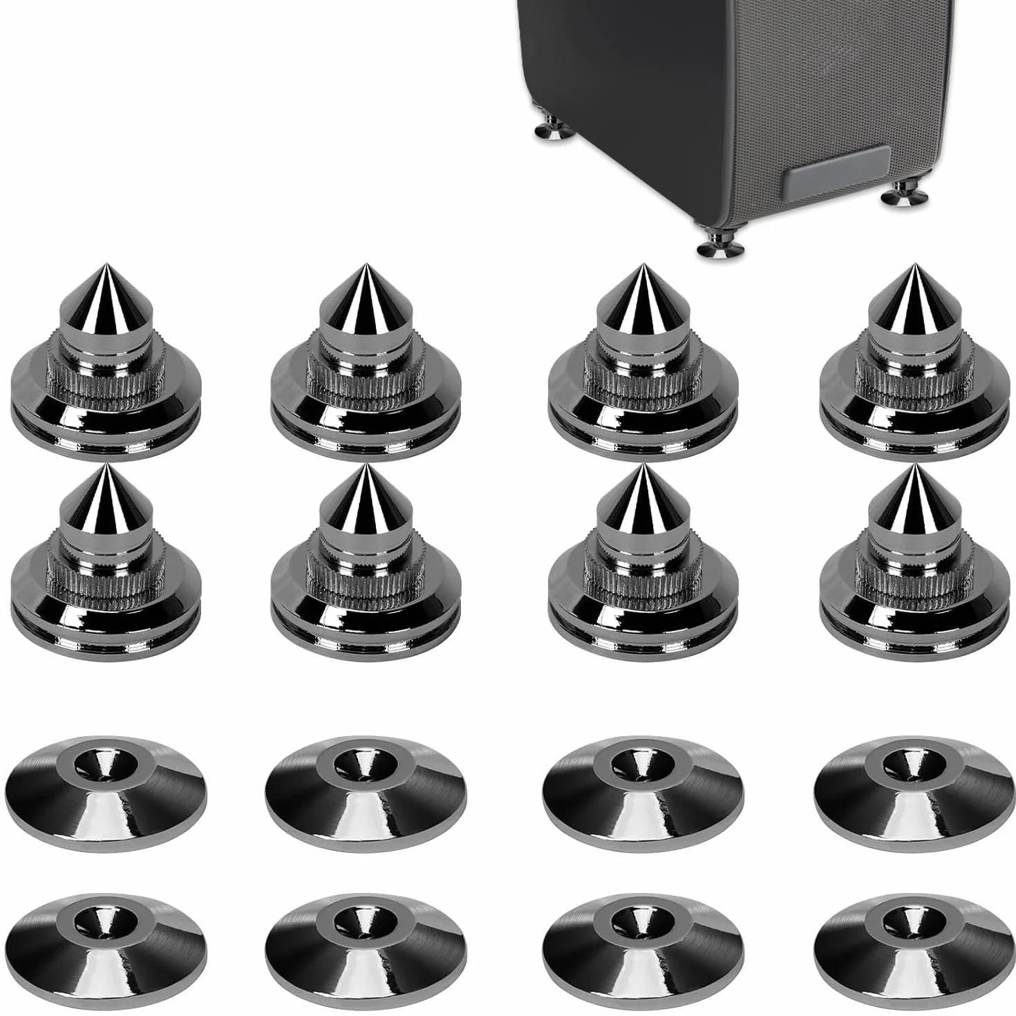 Picos de altavoz chapados en níquel de 24 K, 8 unidades, protección del suelo, resistentes a los golpes, para dispositivos Hi-Fi (negro)