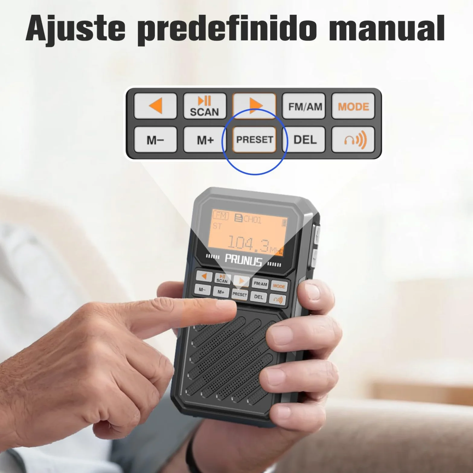 PRUNUS J-525 Mini Radio de Bolsillo Admite Conexión de Auriculares Bluetooth,Am FM Radios Digital con Preajuste Manuales, Radio Portatil Pequeña Recargable de 2500mah, Altavoz Tarjeta TF/Bluetooth.