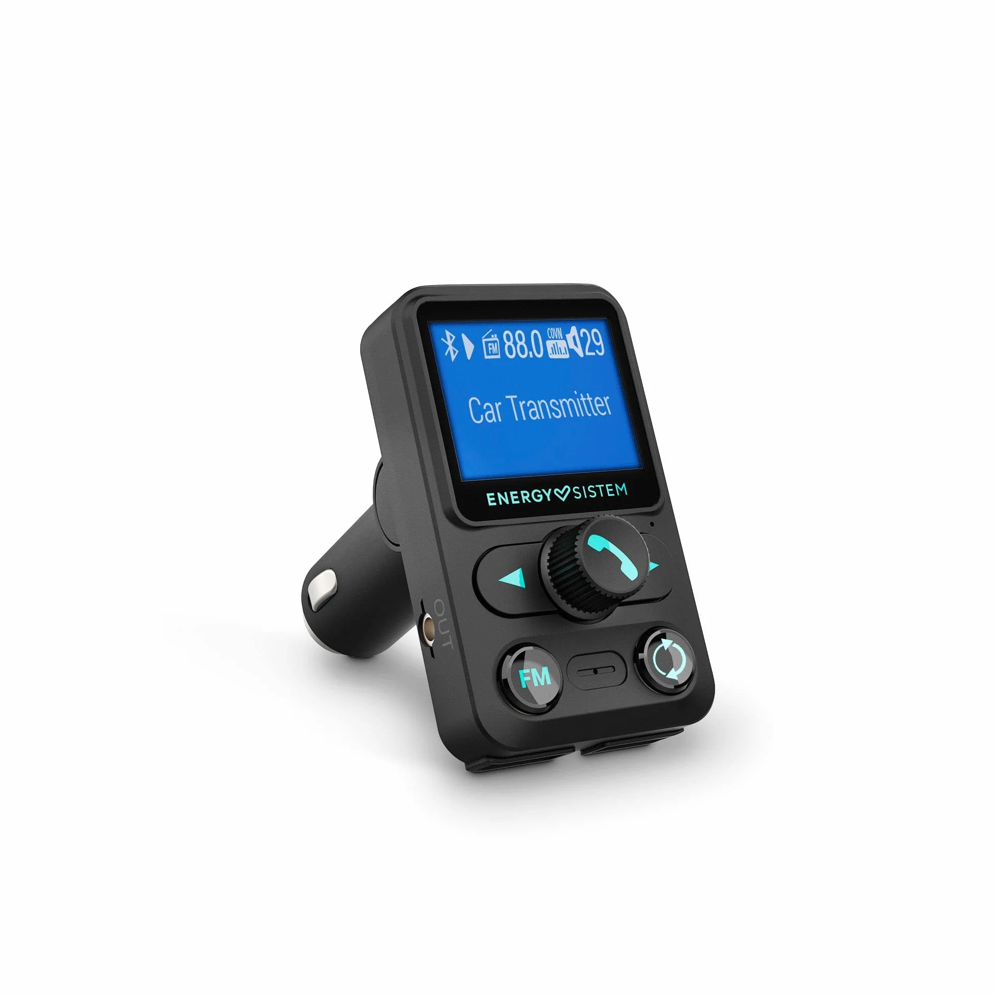 Energy Sistem Car Transmitter FM Xtra - Transmisor FM para Coche con LCD 1,4", Bluetooth, microSD, Quick Charge, USB MP3, Negro