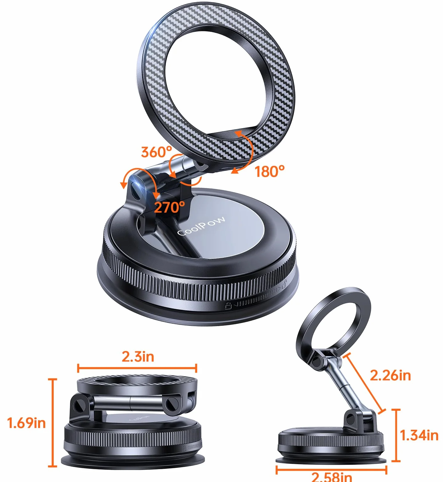 Coolpow Soporte Móvil Coche Magsafe 360° Ajustable Magnético Ventosa Potente para iPhone 17 16