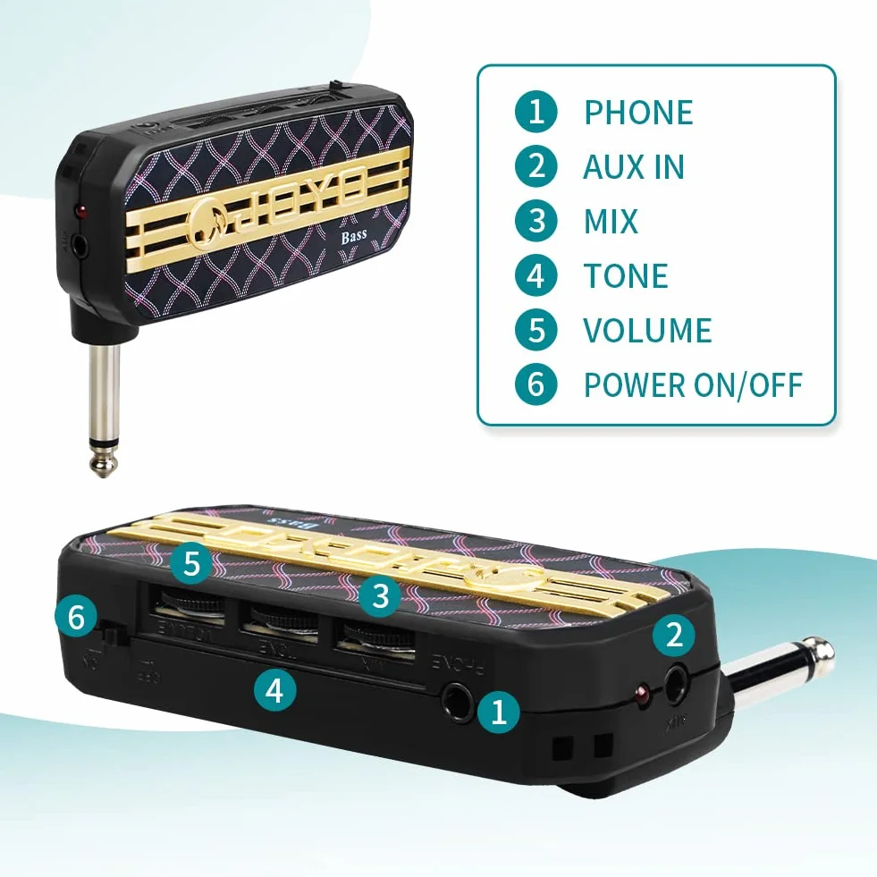 JOYO Amplificador de bolsillo para auriculares para bajo y guitarra, mini amplificador de práctica con entrada auxiliar (JA-03B)