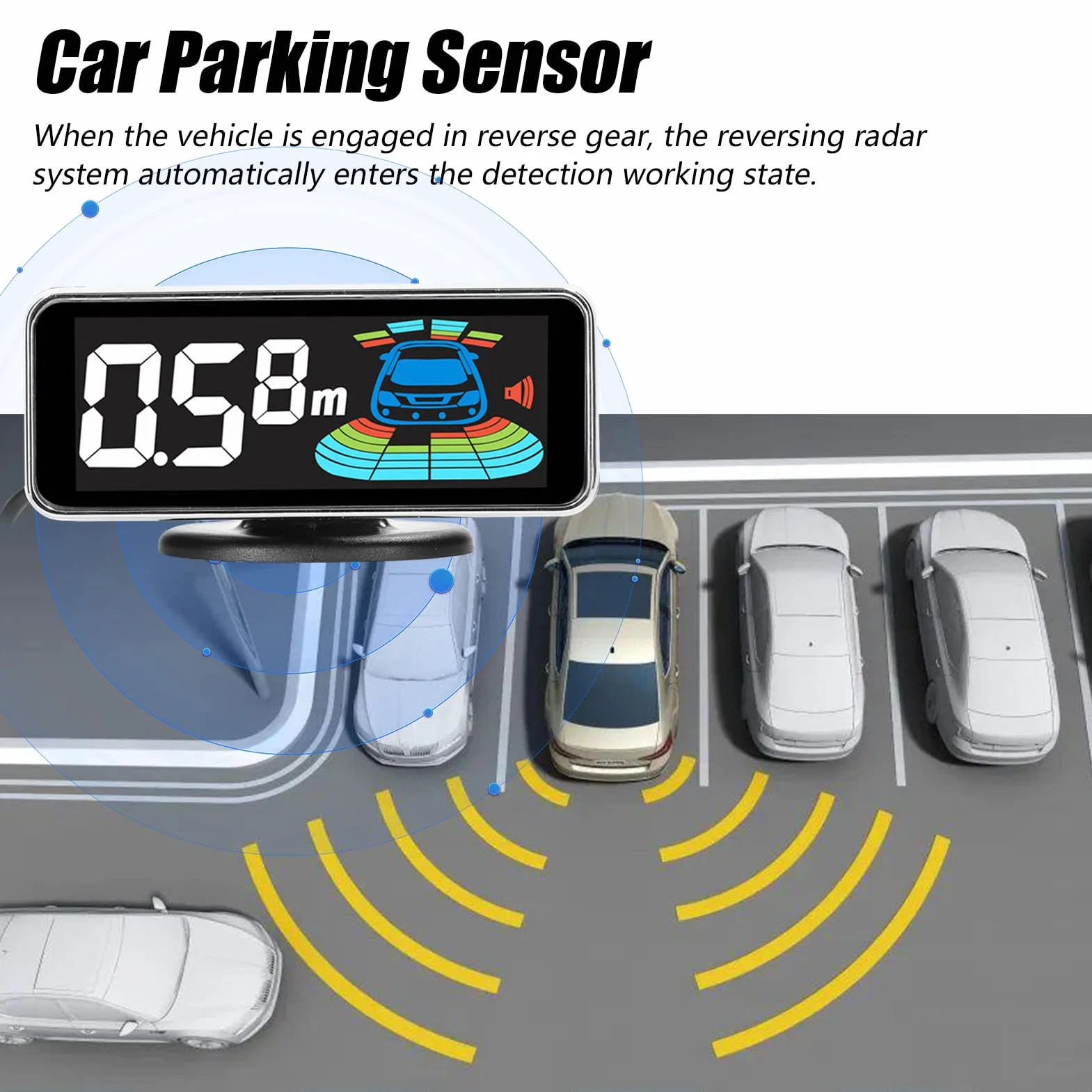 Shkalacar Sensores Aparcamiento Coche, Aparcamiento Coche Kit con 8 Sensores, Sensor Aparcamiento Coche Detección de Distancia, Pantalla LCD de Distancia, Zumbador de Advertencia de Sonido