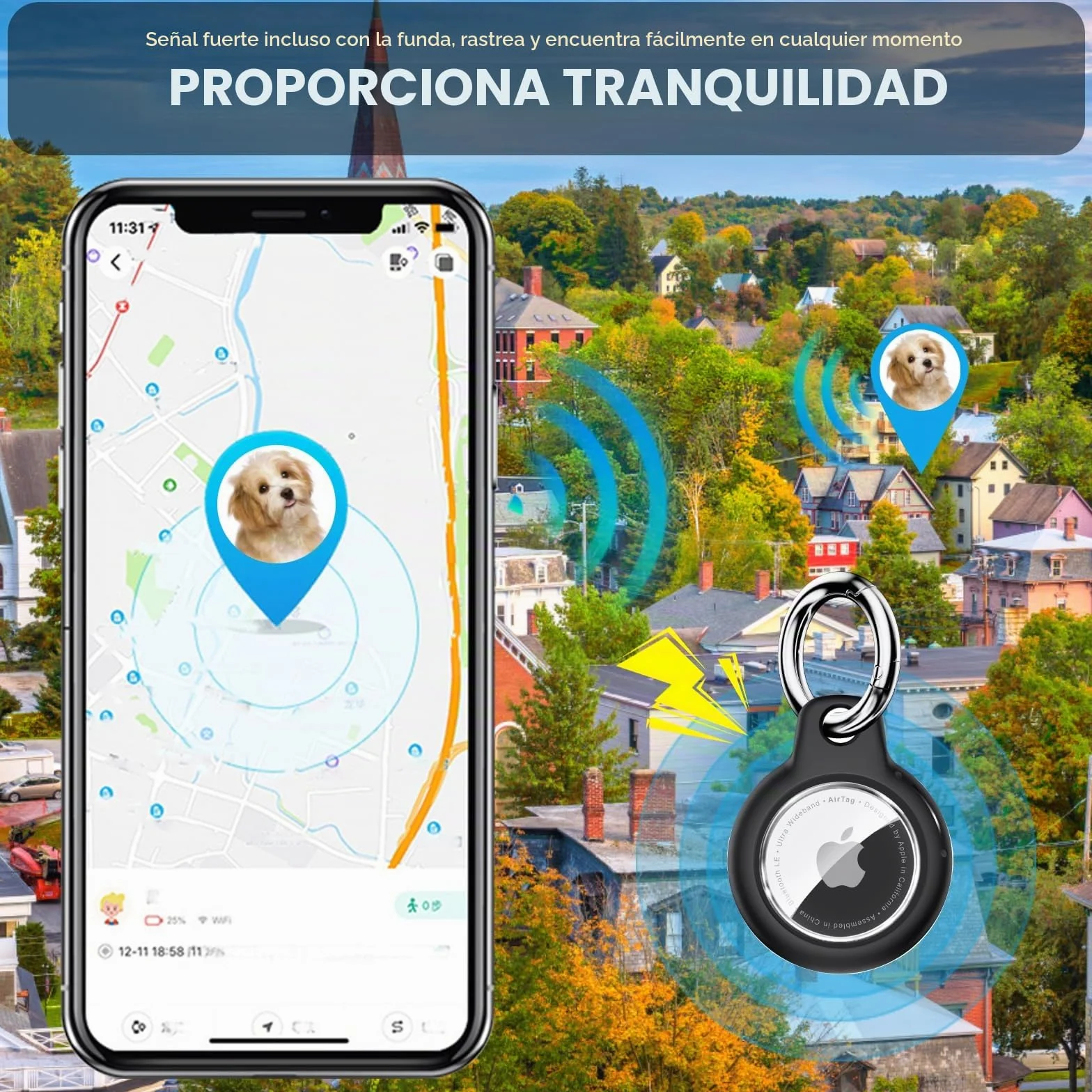 Waterproof for Apple Airtag Holder Case with Lock, Airtag Pendant Key Ring Case with Keychain for Luggage/Bicycles/Pets
