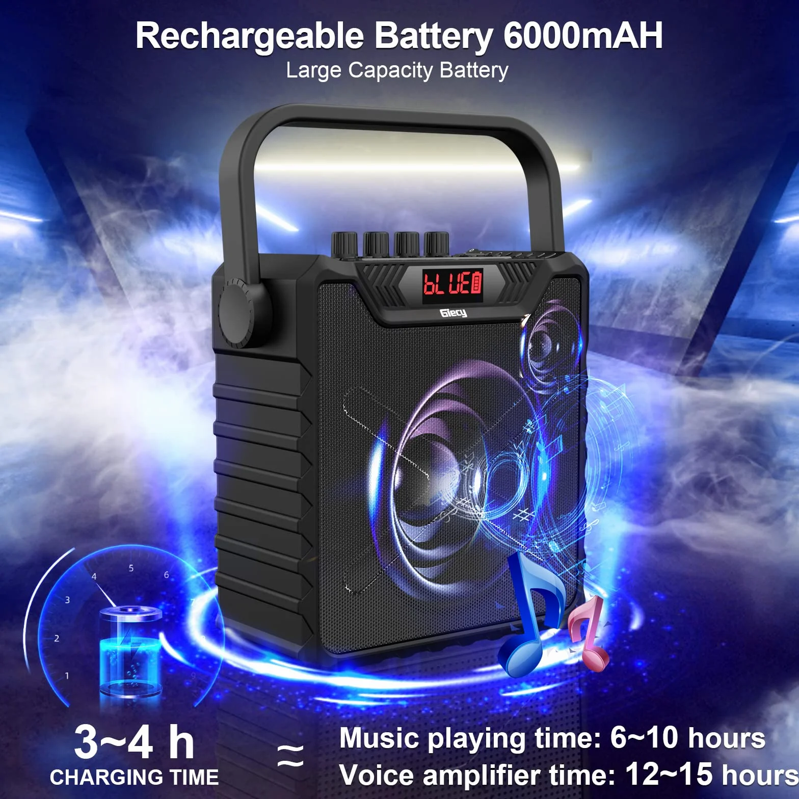 Amplificador de Voz con 2 Micrófonos Inalámbricos UHF, Portátil Altavoz Karaoke con Sistema PA para Fiestas y Altavoz Bluetooth con Bass Boost