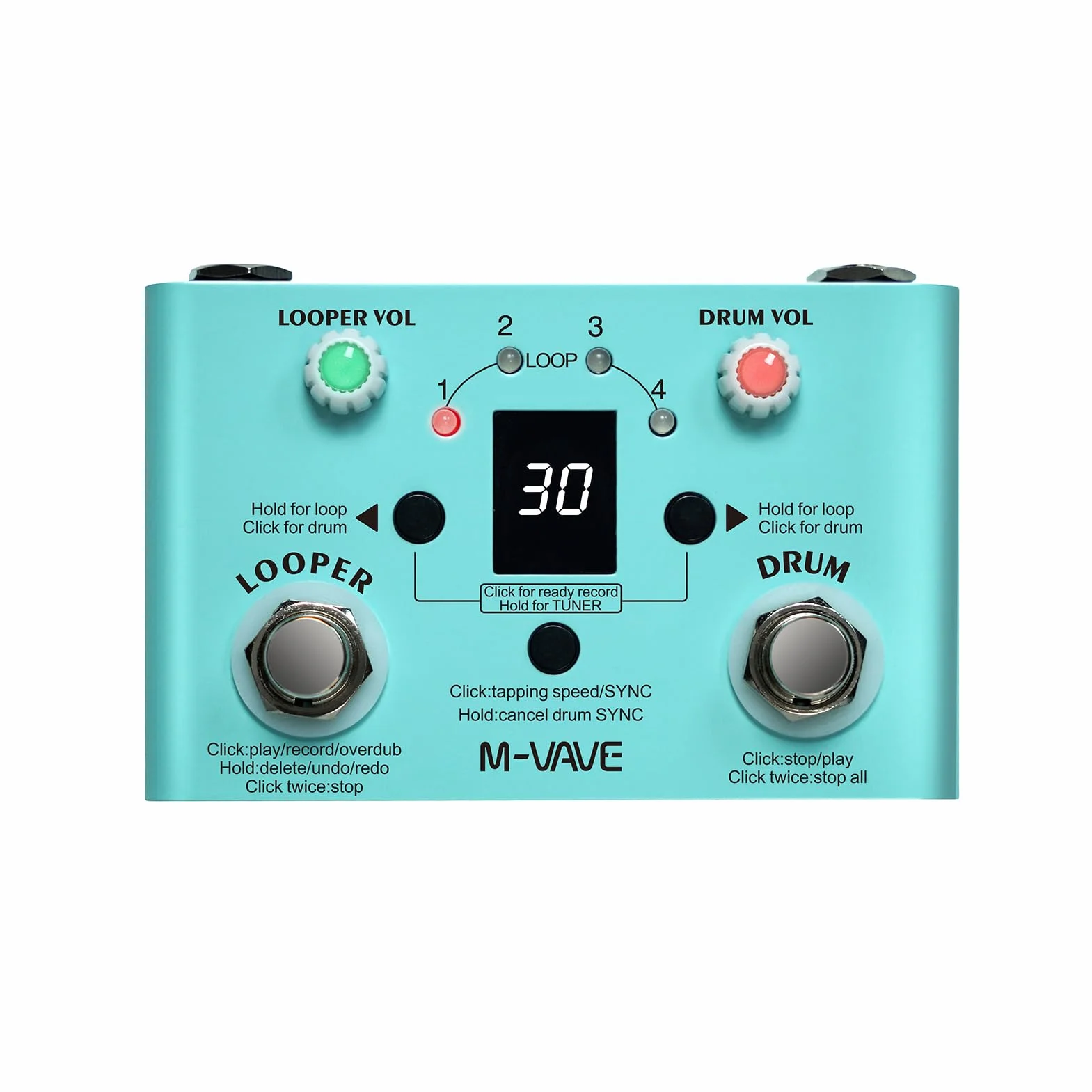 LOST TEMPO Pedal de efectos Drum & Looper Effector Mini 2-in-1 Looper & Drum Machine Doble pedal Looper Pedal Looper Pedal de guitarra 30 tambores y 4 bucles Sintonizador de alta precisión