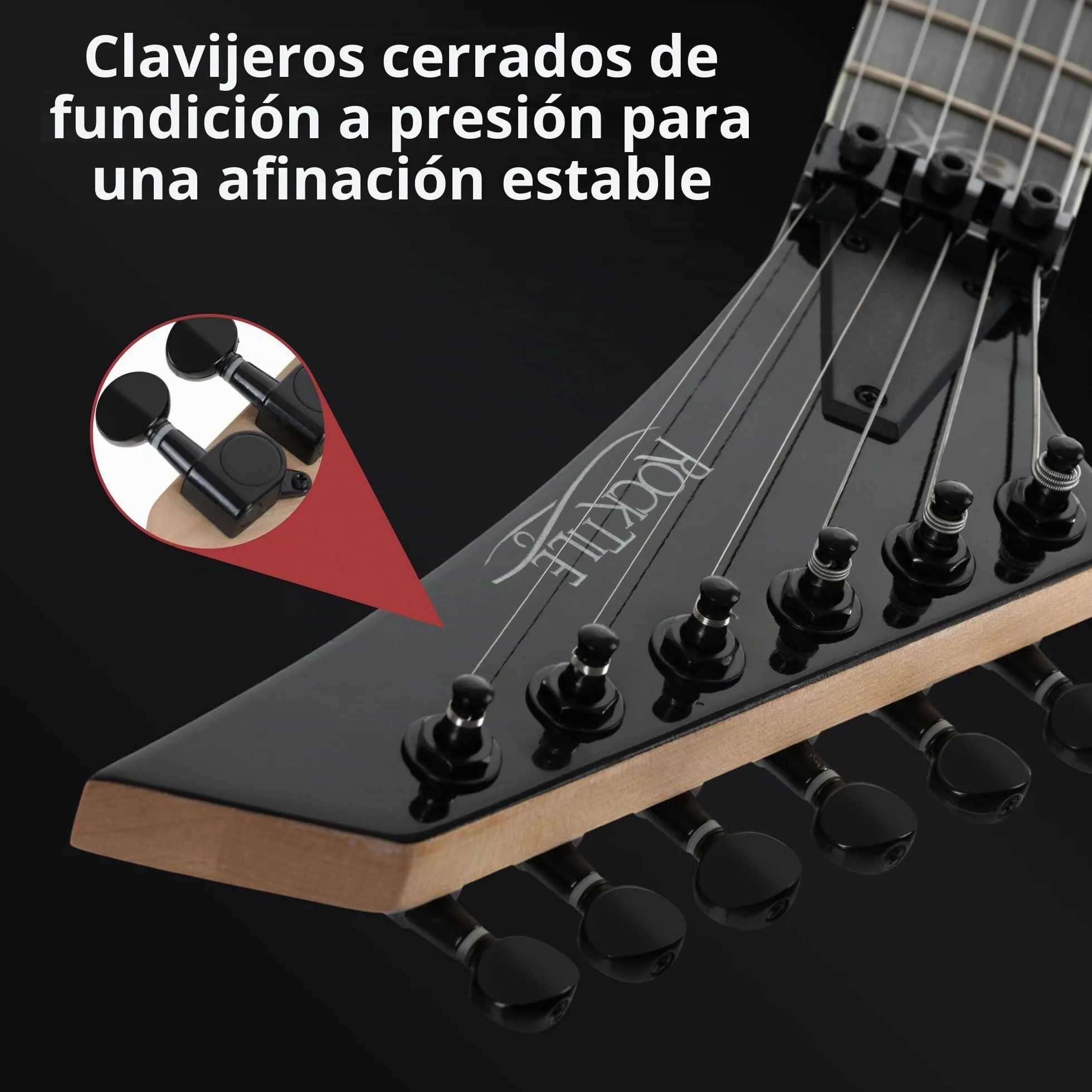Rocktile Pro JK150-BSK Guitarra eléctrica 6 cuerdas ST-style, HSS, tremolo FR, 24 trastes jumbo, cuerpo tilo, mástil arce, accesorios incluidos. Negro con diseño Skull.