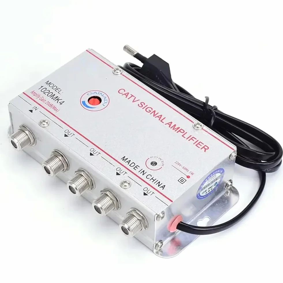 Amplificador Divisor de TV por Cable de 20 DB, Amplificador de Señal de Antena de TV Digital para Equipos de TV Domésticos de 45 MHz A 860 MHz, 1 Entrada y 6 Salidas, Enchufe UE.
