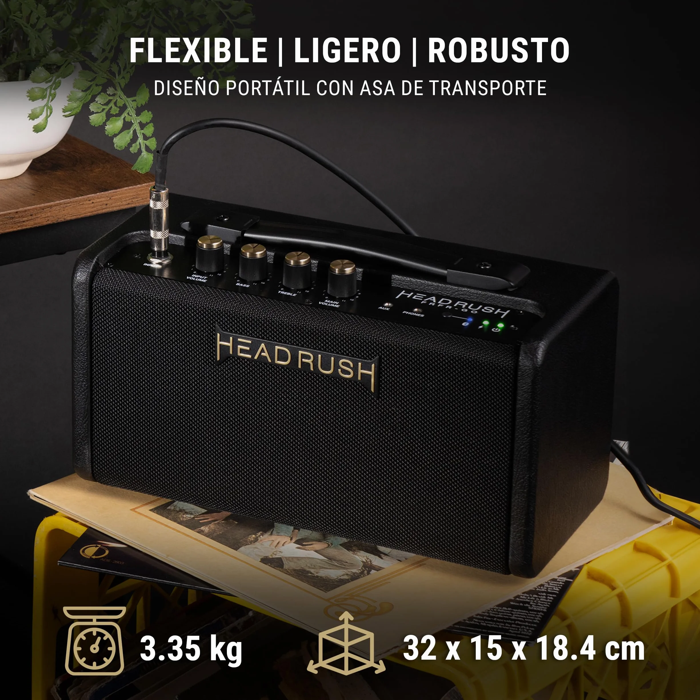 HeadRush FRFR-GO - Amplificador 30W para Guitarra Electrica y Bajo con Altavoces duales 3", Bluetooth y Batería Recargable, para Pedales de Modelado