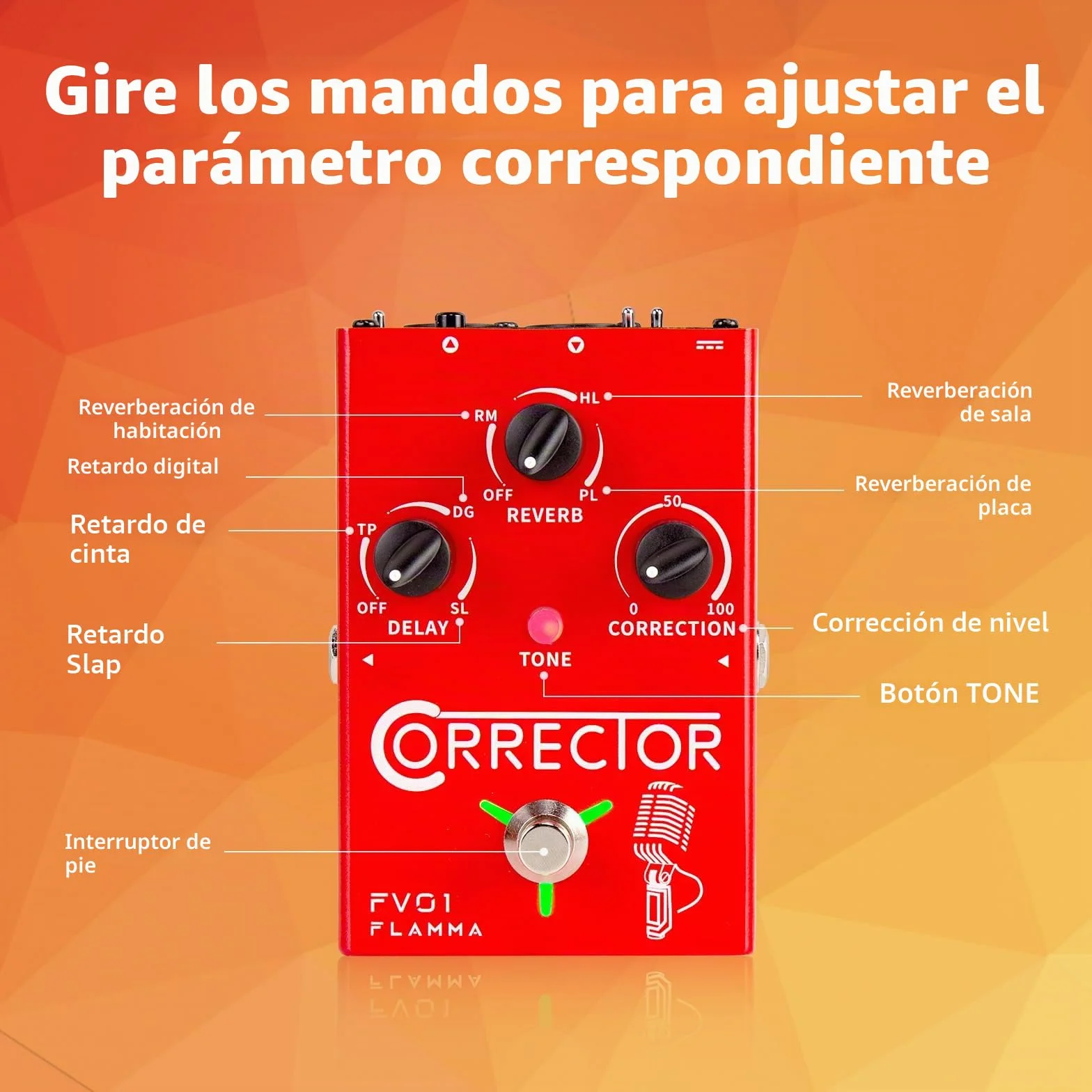 FLAMMA - Procesador de efectos vocales FV01, pedal de corrección de tono, stompbox de voz, amplificador de micrófono para cantantes, streaming, grabación con delay, reverberación y guitarra acústica