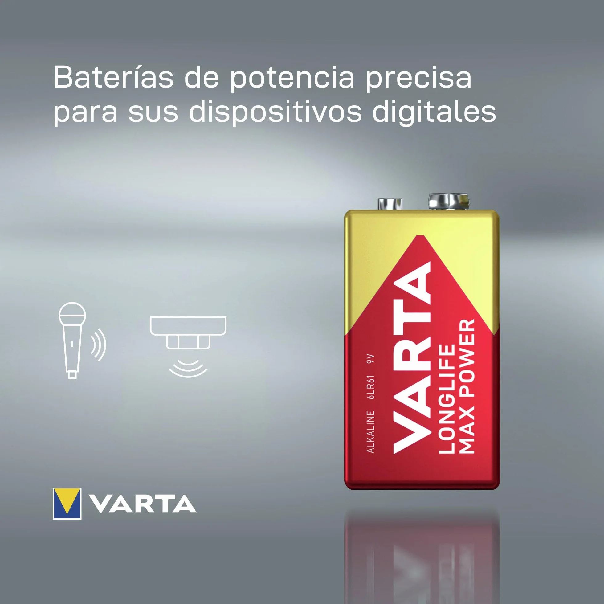 VARTA Pilas de 9V, paquete de 1, Longlife Max Power, Alcalina, para detectores de incendios, detectores de humo, micrófonos