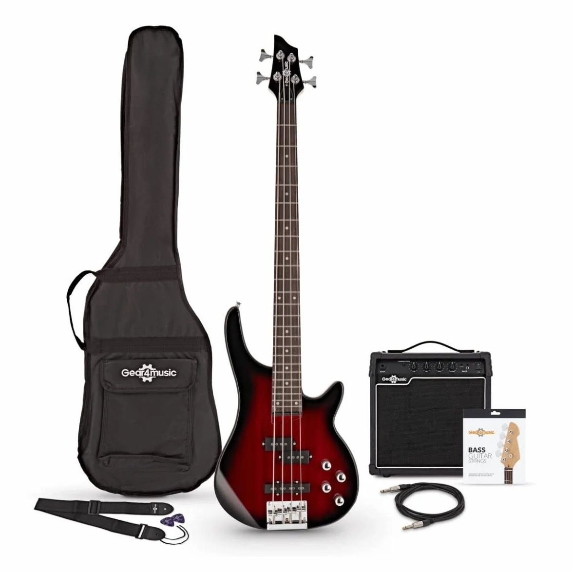 Gear4music Bajo Electrico Chicago con Amplificador para Principiantes