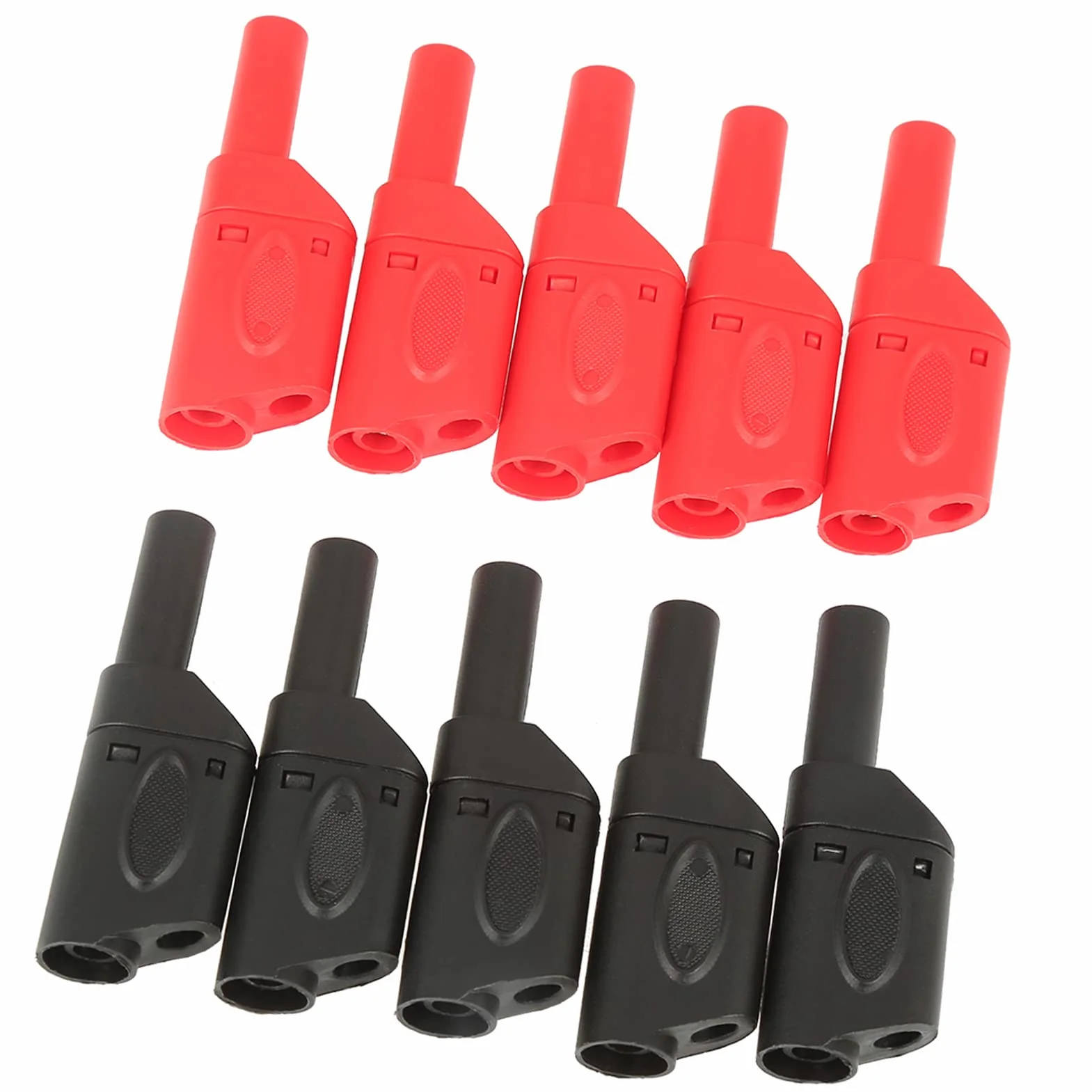 Conectores Banana 4mm Apilables Aislados Seguridad - 10 Unidades (Rojo y Negro) - YWBL-WH