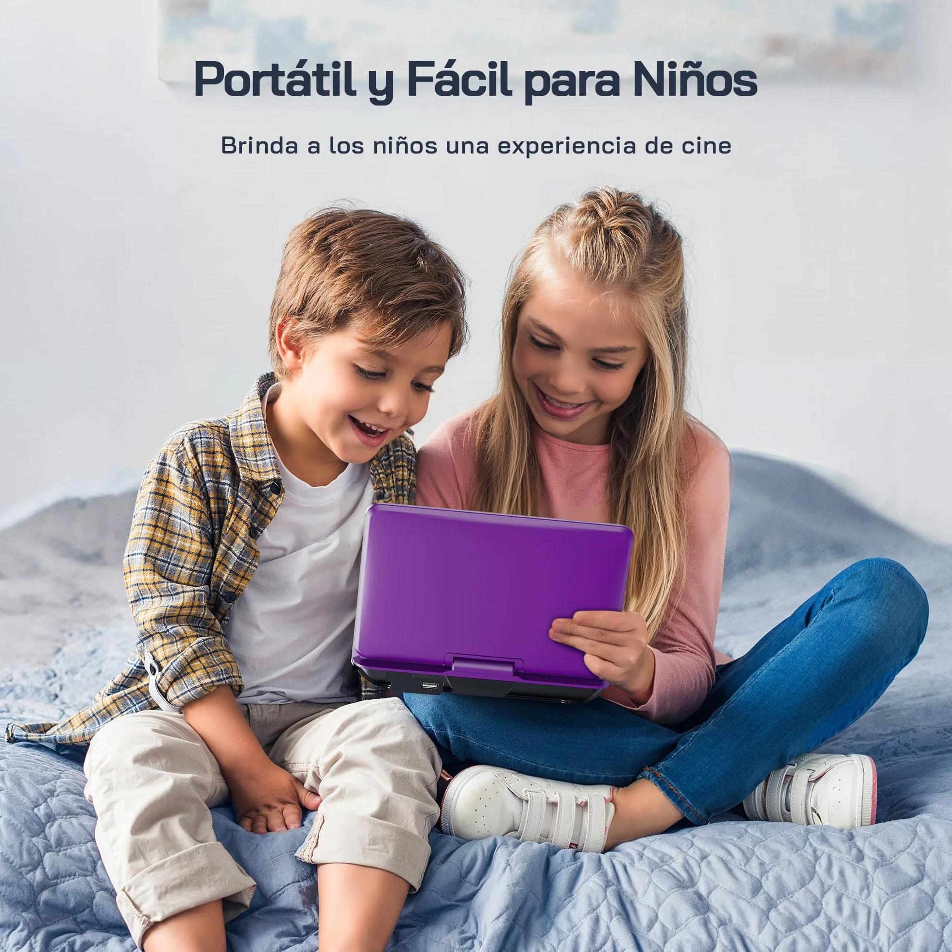 WOLFANG Reproductor DVD Portátil 9,5 Pulgadas Niños Coche Pantalla HD Giratoria 7,5 Pulgadas Altavoces Estéreo 6h Autonomía Púrpura