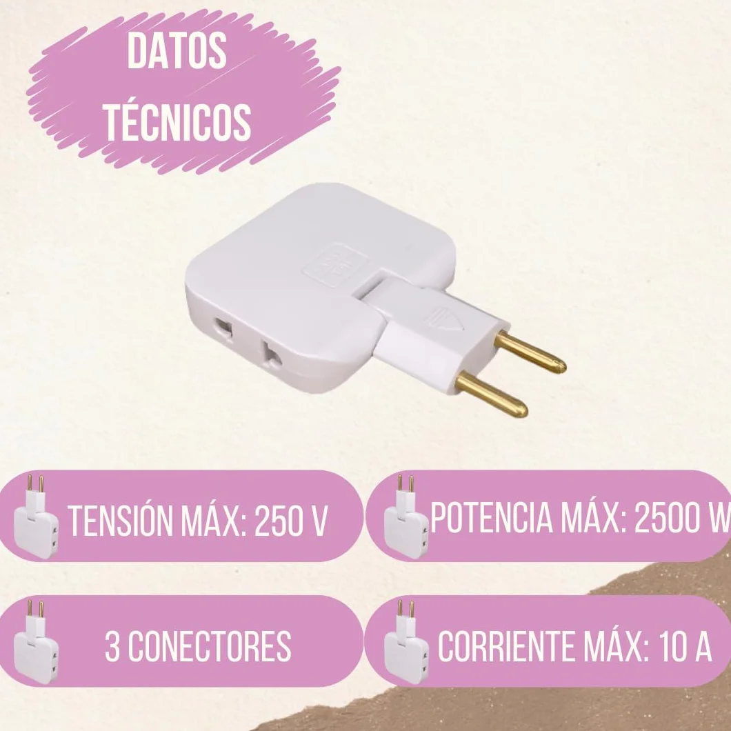 Pack 3 Ladrón Enchufe Plano múltiple de Pared de 3 Tomas con Cabezal Giratorio 180º. Regleta Enchufe Adaptador Europeo y Americano.