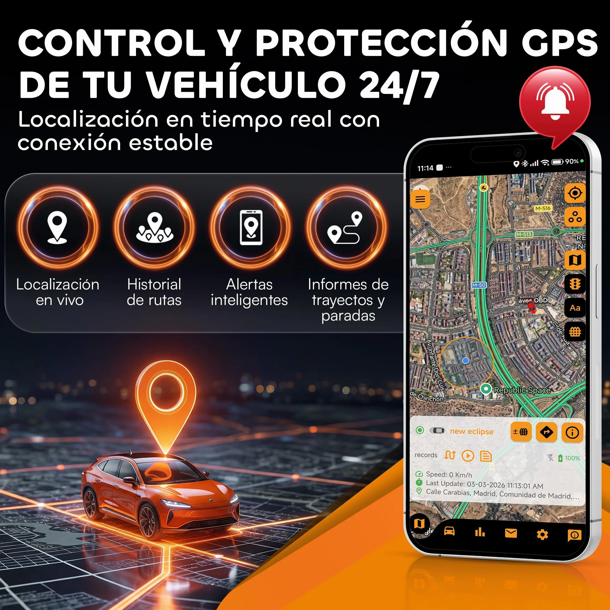 Rastreador GPS 4G OBD con SIM Integrada y Alerta Antirrobo para Coche Moto Camión