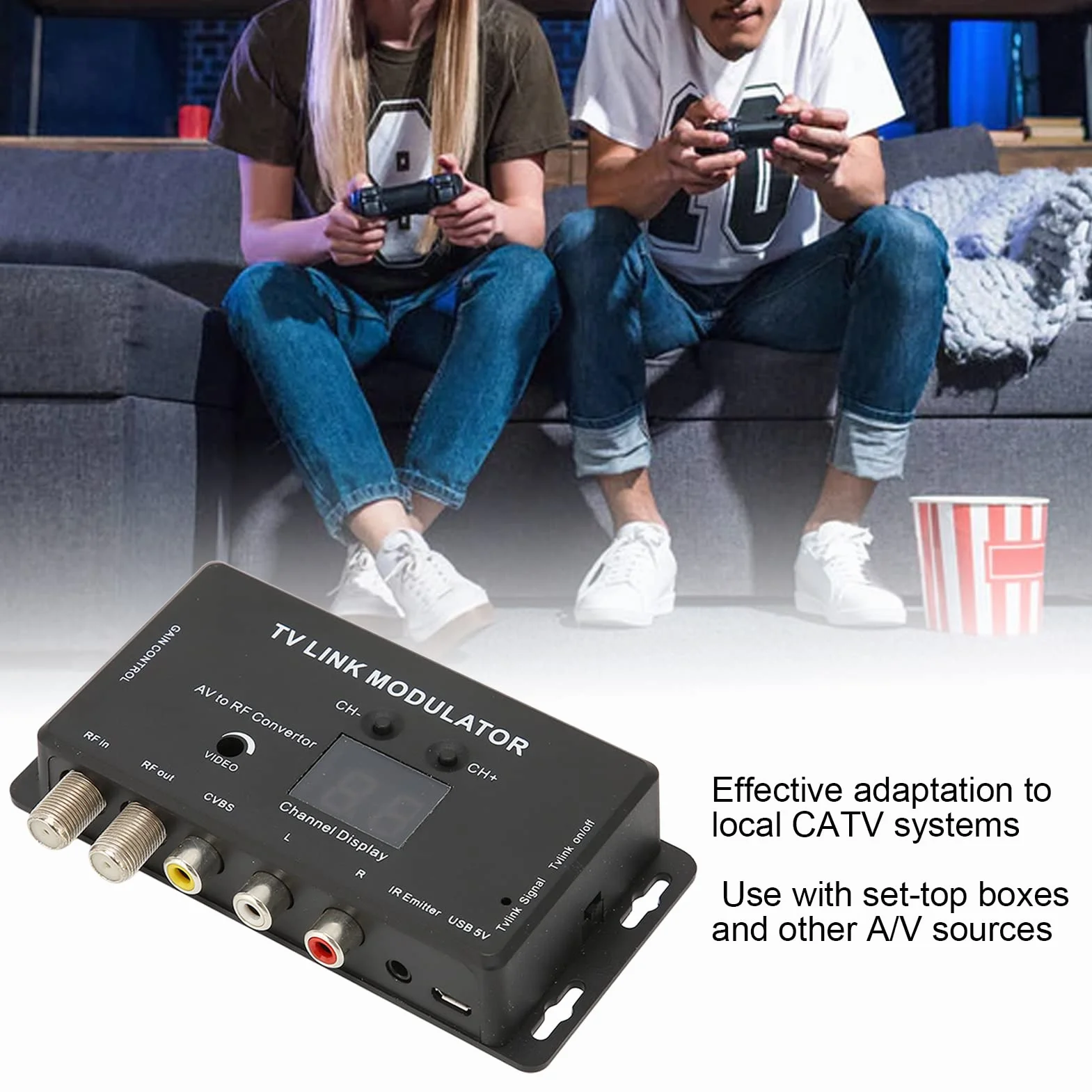 Sxhlseller Caja Convertidora de TV Digital para TV Analógica, Convertidor Doméstico UHF Electrónico Multifuncional, Modulador de Enlace de TV Compatible con Ganancia de Salida Ajustable PAL/NTSC