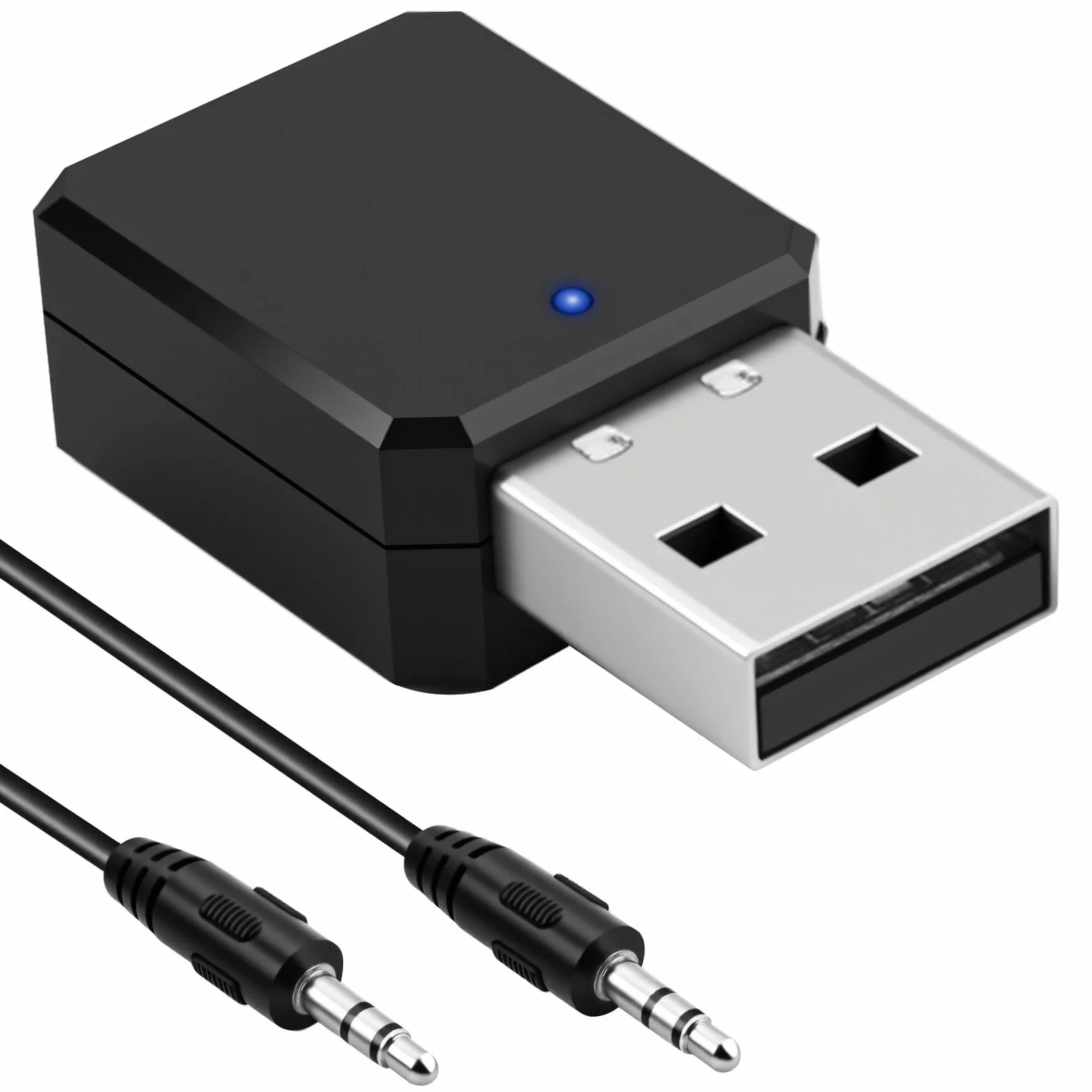 Adaptador Bluetooth USB para Coche con AUX, Receptor Audio Inalámbrico Blue Tooth 5.1, Bluetooth Auto para Música sin Cables, Compatible con Android Auto y CarPlay, Cable Jack 3.5mm