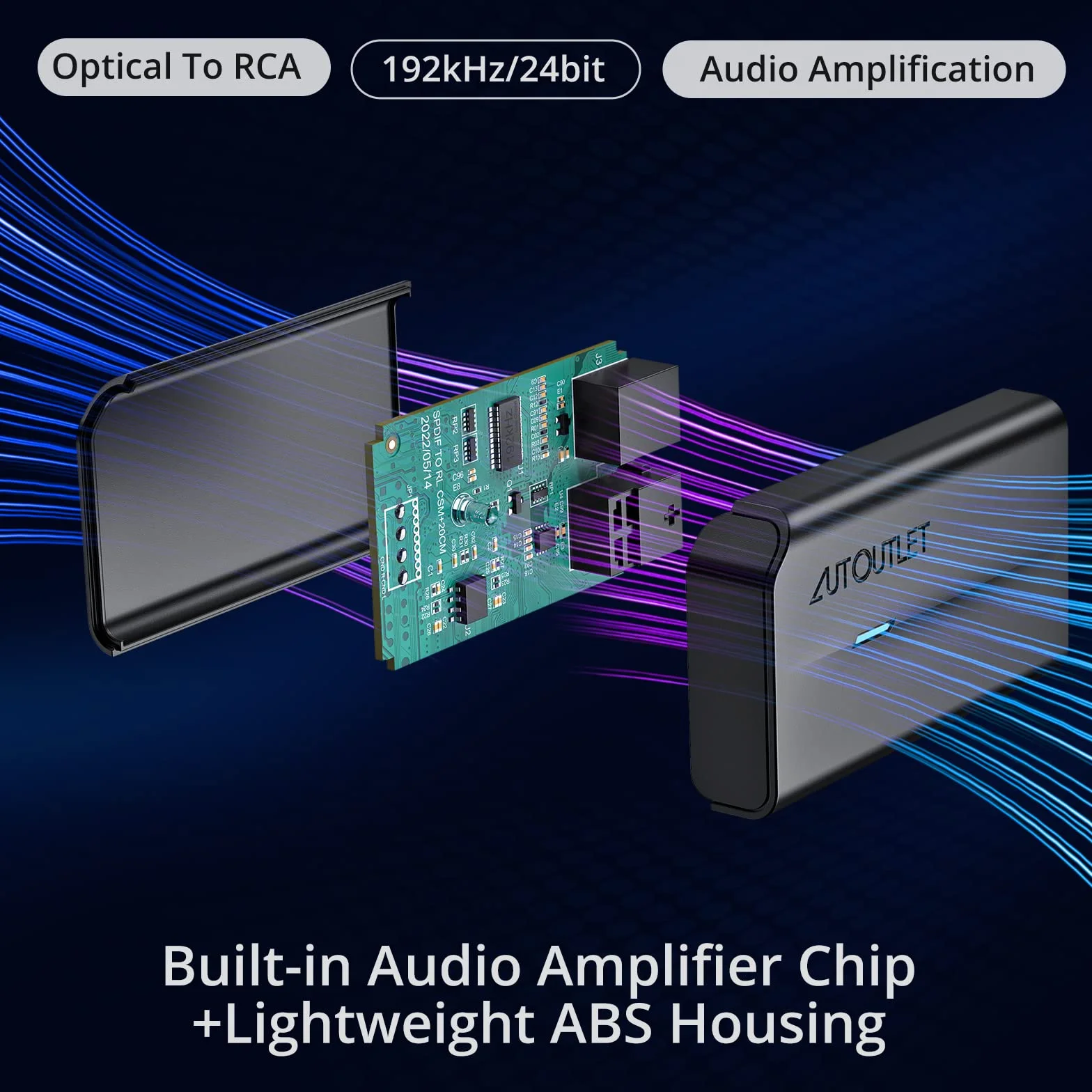 AUTOUTLET 192kHz Conversor Audio Digital SPDIF a RCA Óptico PCM para HDTV Blu-Ray DVD