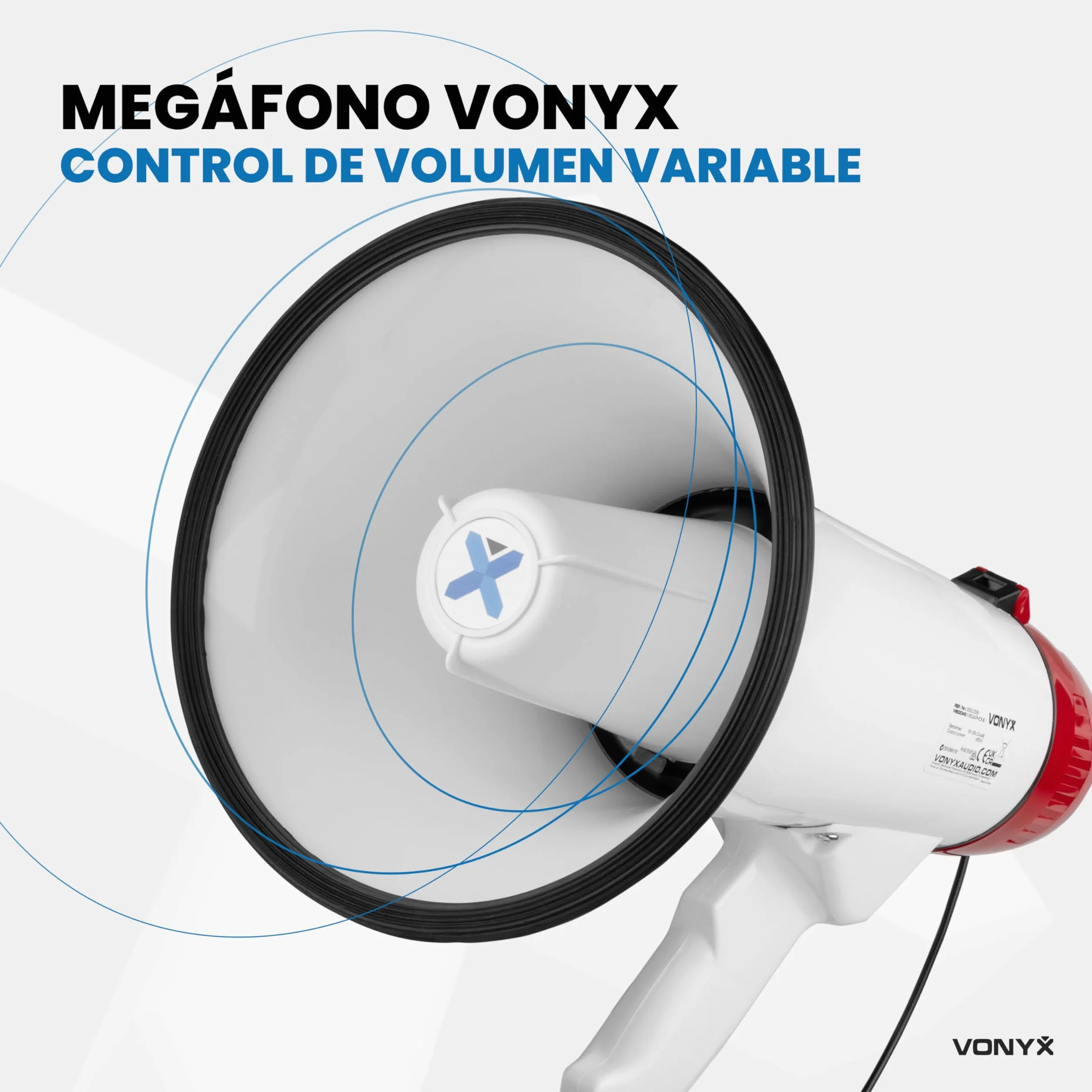 Vonyx MEG045 Megáfono Bluetooth de 45W, megáfono portátil con 1000m de Alcance, micrófono CB, Incluye función de grabación Digital, entradas USB/MicroSD/AUX, Sirena y batería Recargable