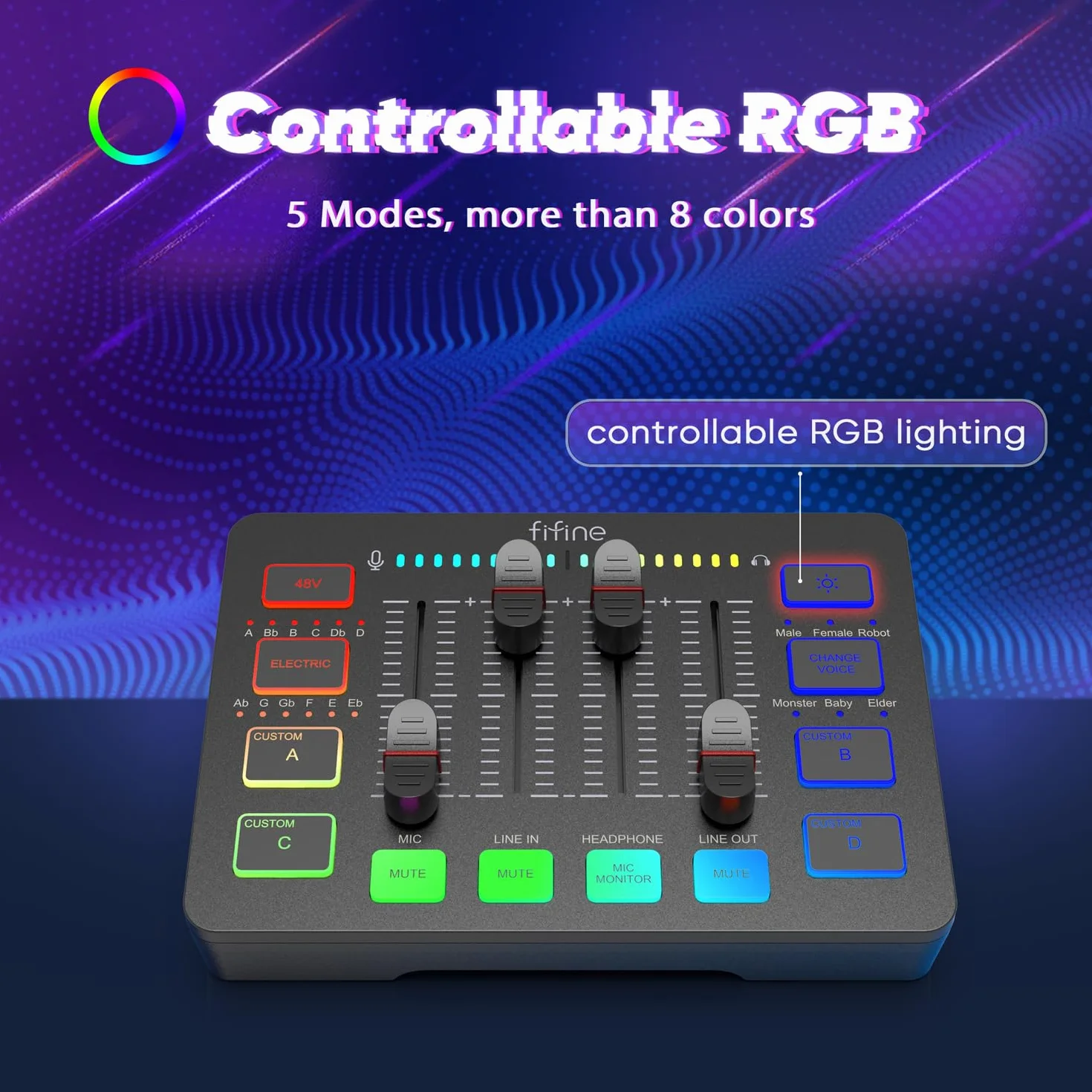 FIFINE XLR Streaming Micrófono Dinámico de Podcast, Mezclador de Audio, RGB Streaming Gaming Audio Mixer PC con Interfaz de XLR (AM8 + SC3)