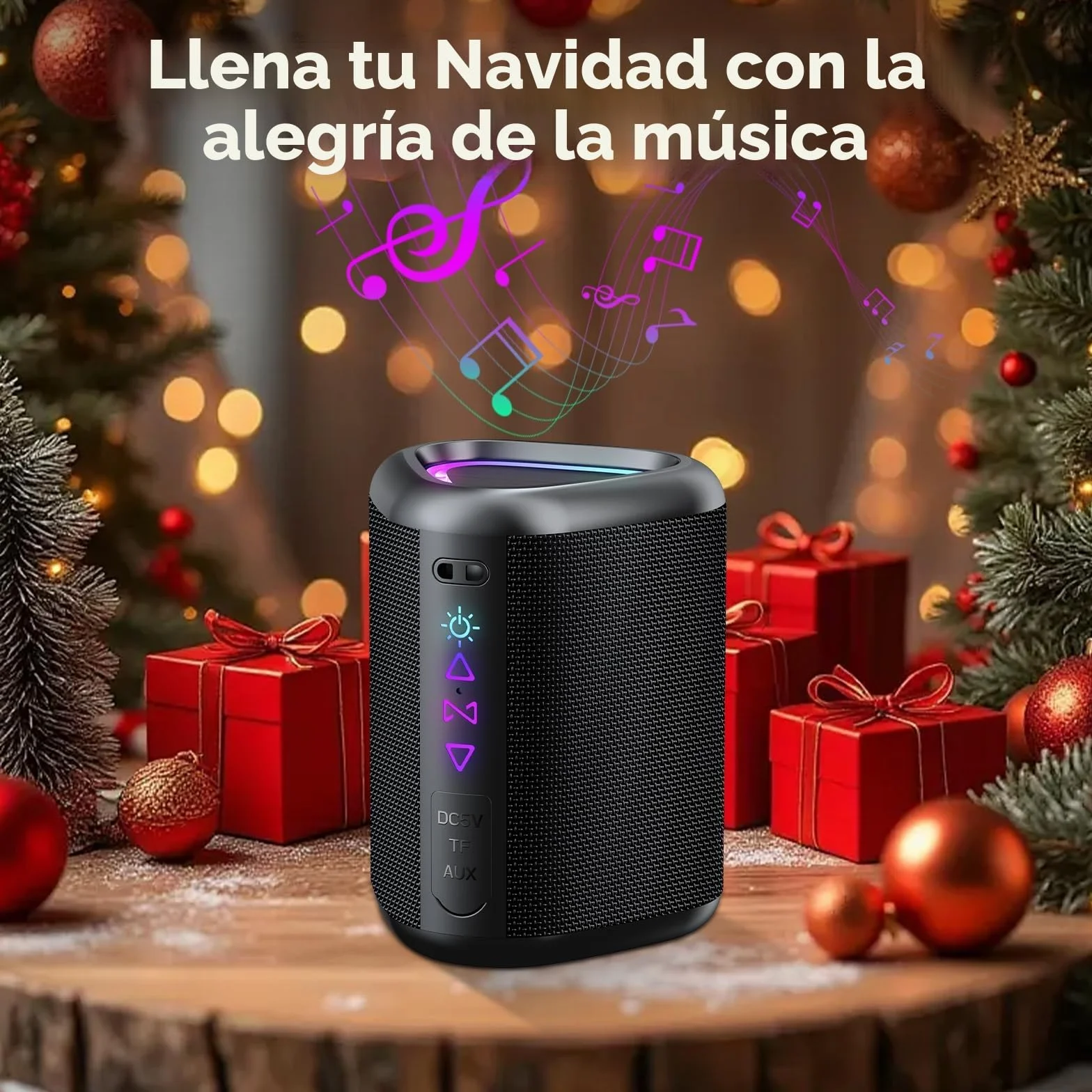 Altavoz Bluetooth Portátil Potente Inalámbrico con Luz LED, Bluetooth 5.4, 24 Horas, Graves Mejorados, 360° Sonido Estéreo, Impermeable IPX7, Speaker de Exterior para Viajes/Deportes/Fiestas/Ciclismo