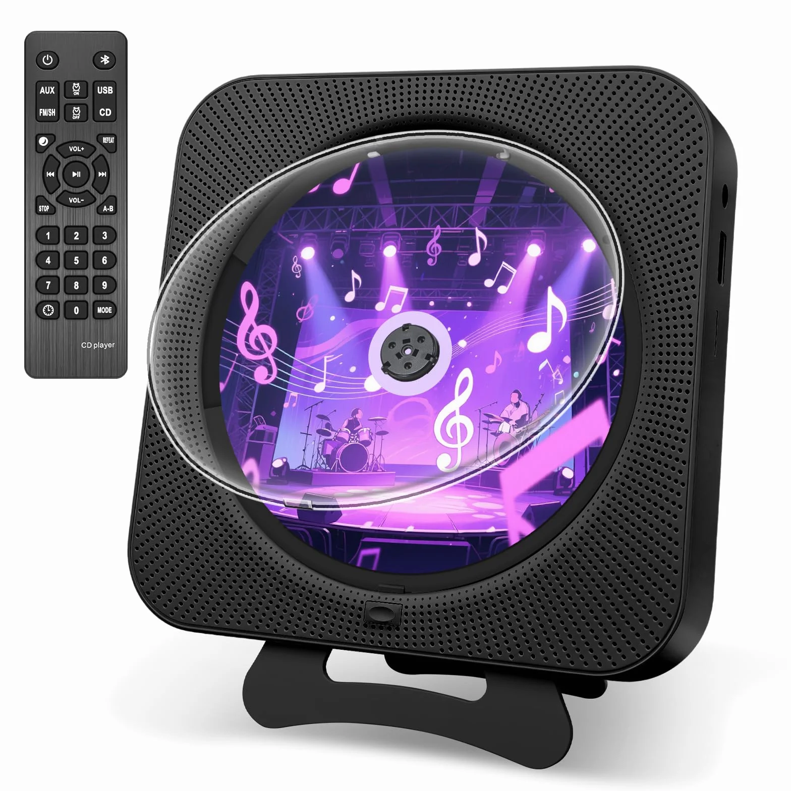 Reproductor de CD Portátil Bluetooth con Pantalla LCD, Radio FM, USB/AUX, Negro