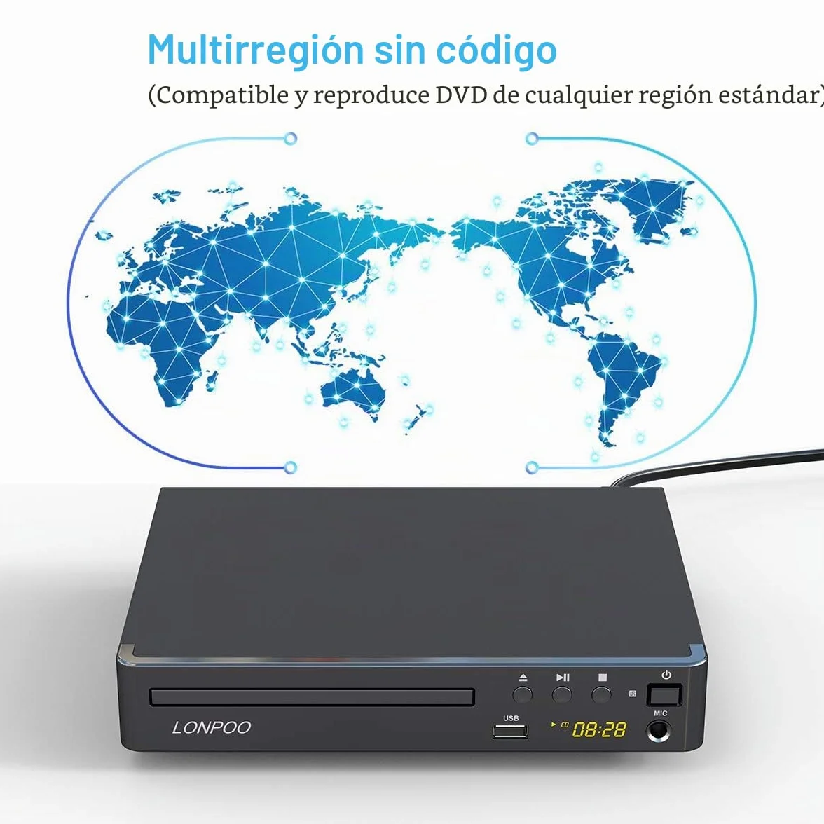 LP-099 Reproductor de DVD (Full HD 1080P, HDMI Output, Entrada USB, Multi Region Code Zone Gratis) Compatible con JPEG y MP3