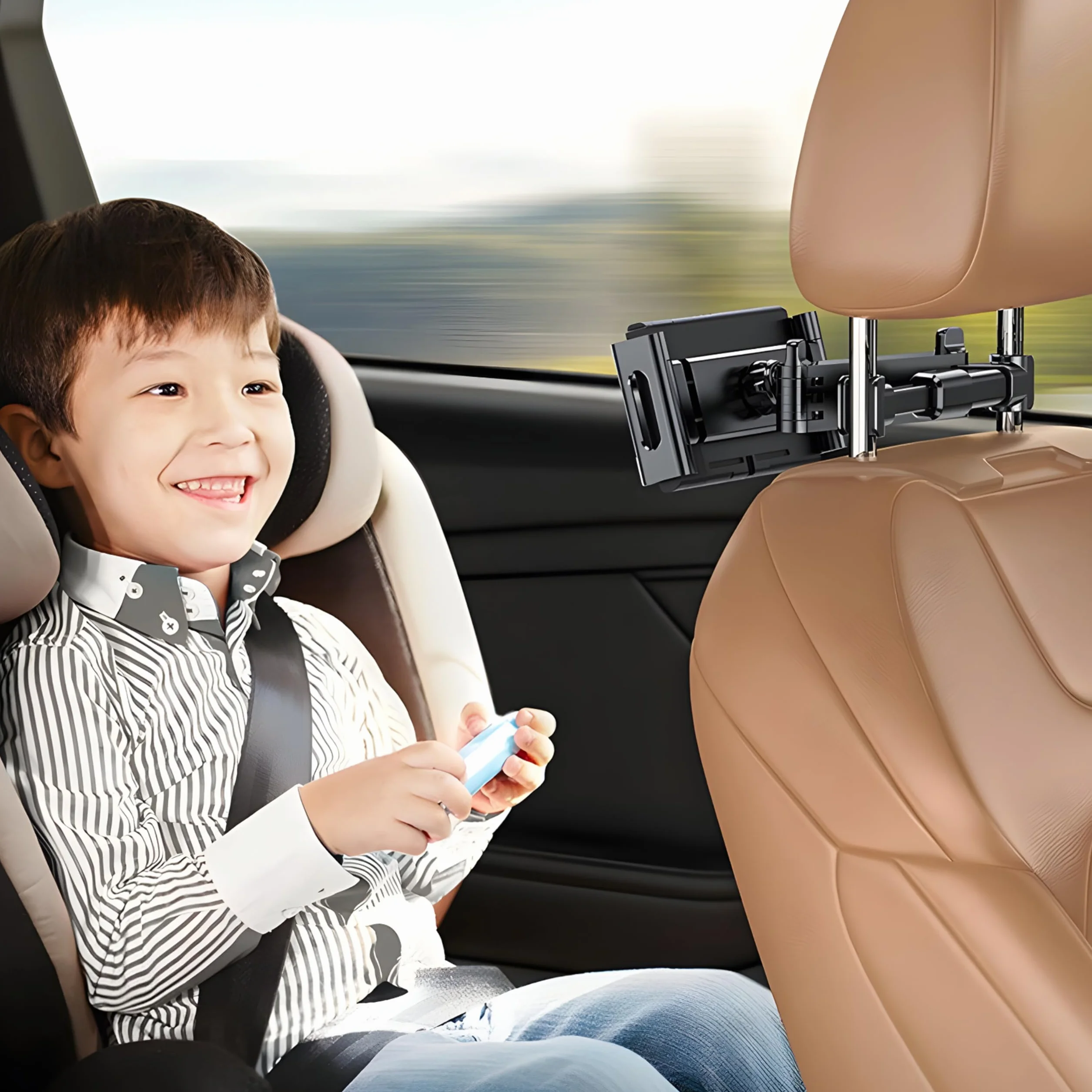 Retoo Soporte Tablet Coche Reposacabezas, Sujeta Cabezas 360° Rotación, Ajustable para Niños, Compatible con Dispositivos de 140-250mm, Funda y Accesorios para Móvil y Tablet