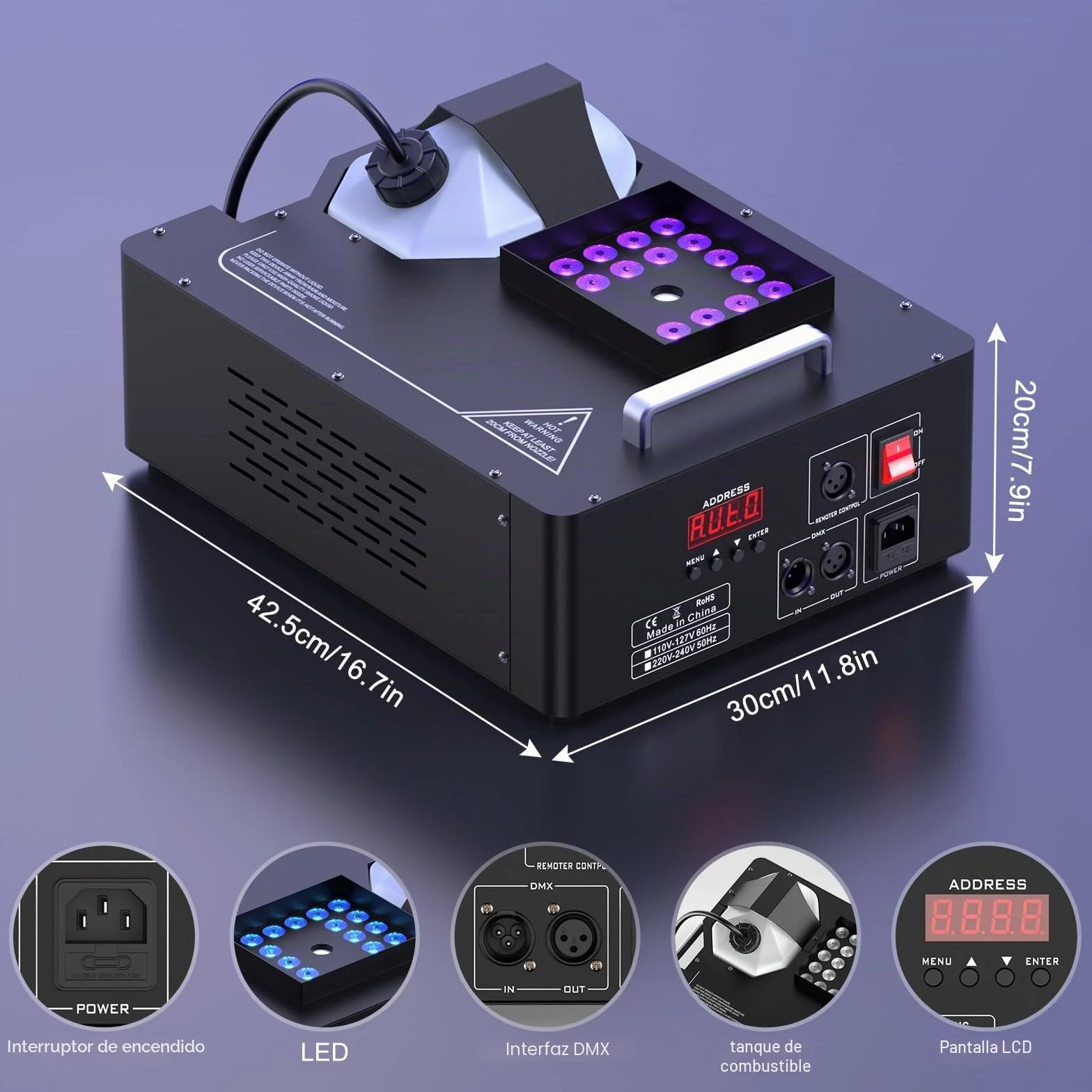 Máquina de Humo de 1500W, Máquina de Niebla de 24 LED RGB d-mx512 y Control Remoto para Escenario Bodas Fiestas Halloween Navidad